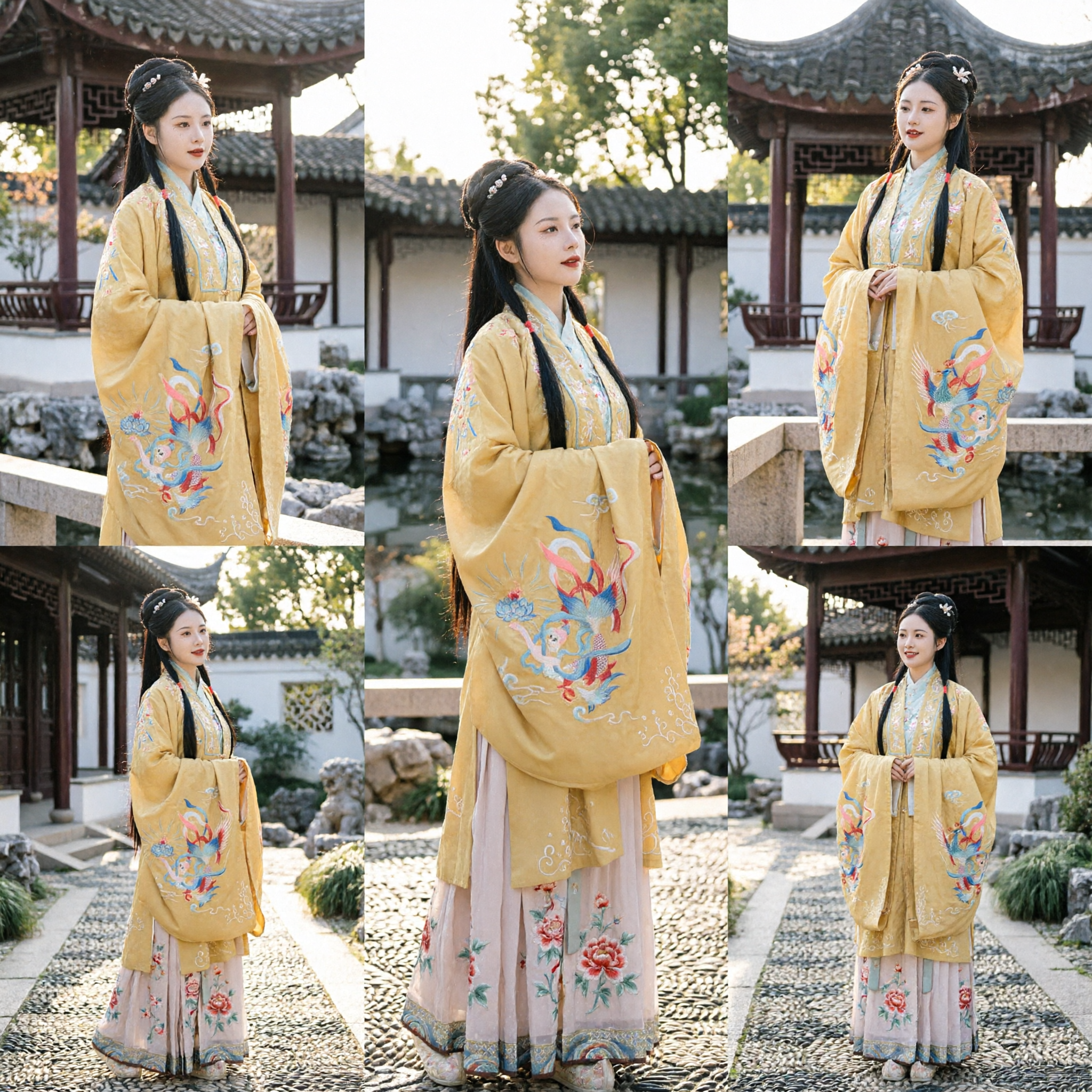 Traditional Chinese Hanfu Yellow Embroidered Wide Sleeve Robe Ancient Costume for Women Period Drama