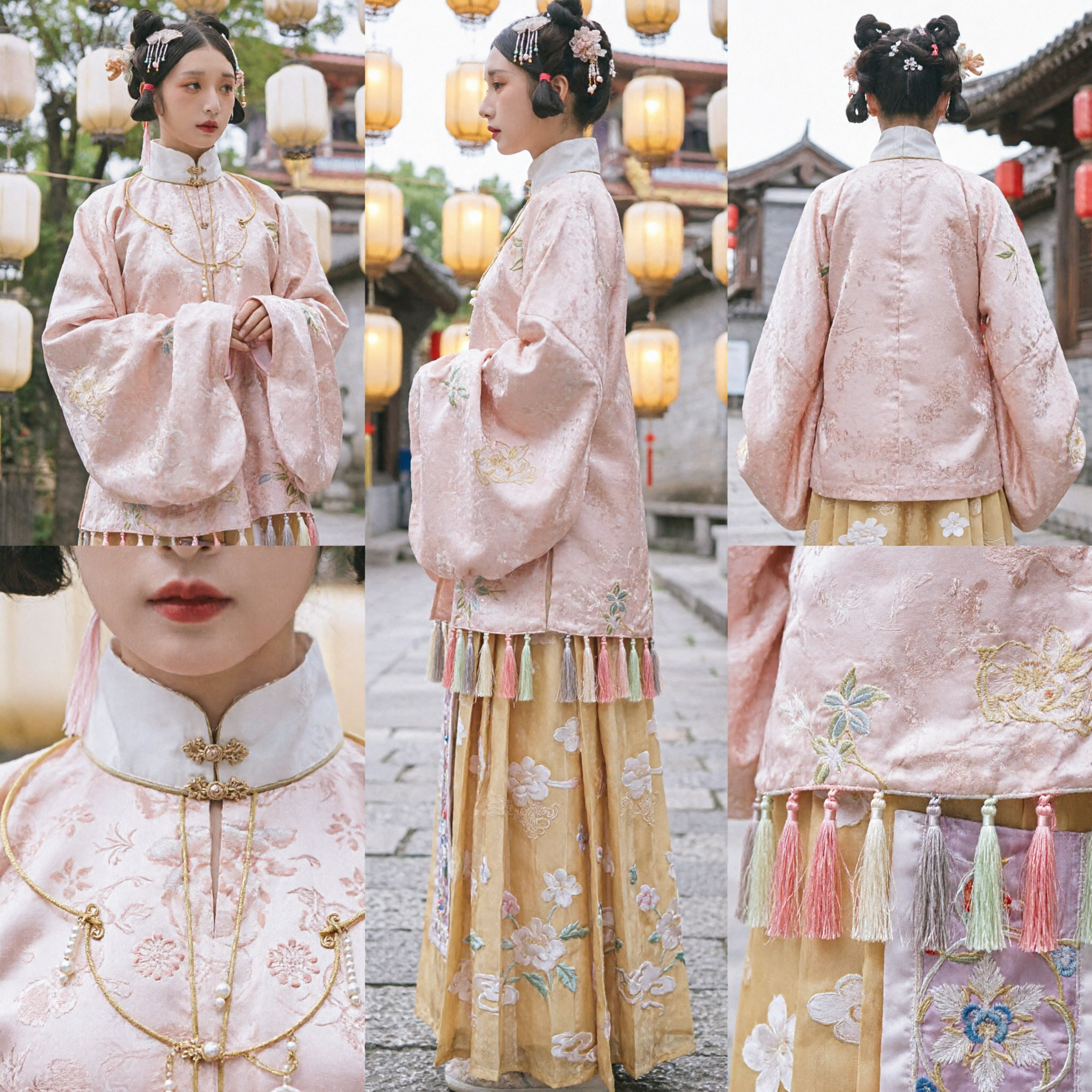Traditional Chinese Hanfu Pink Ming Dynasty Embroidered Jacket with Tassels Ancient Costume for Women