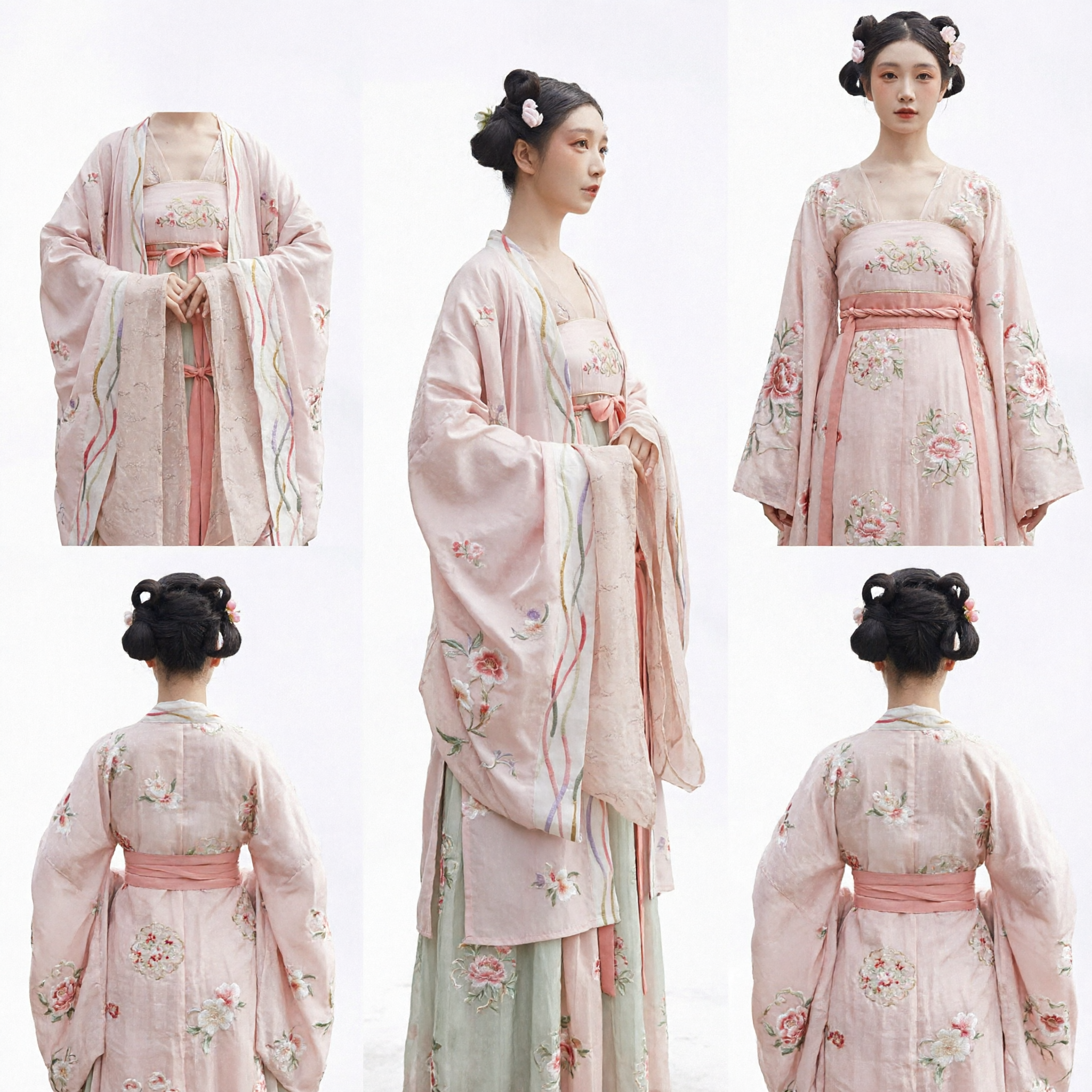 Elegant Pink Traditional Chinese Hanfu Ancient Costume Floral Embroidery Fairy Dress for Women