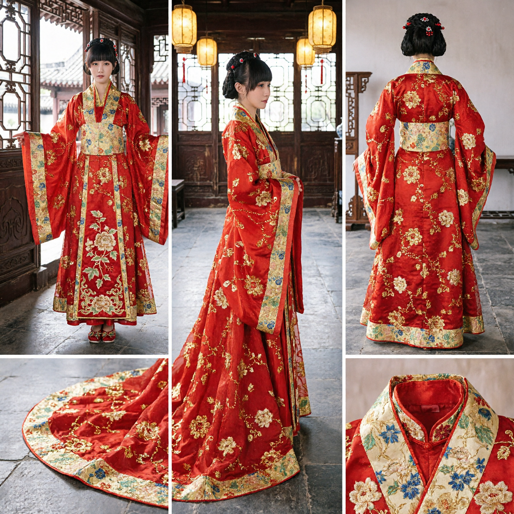 Red Chinese Hanfu Traditional Dress for Girls Kids Ancient Costume Embroidered Princess Gown for Performance