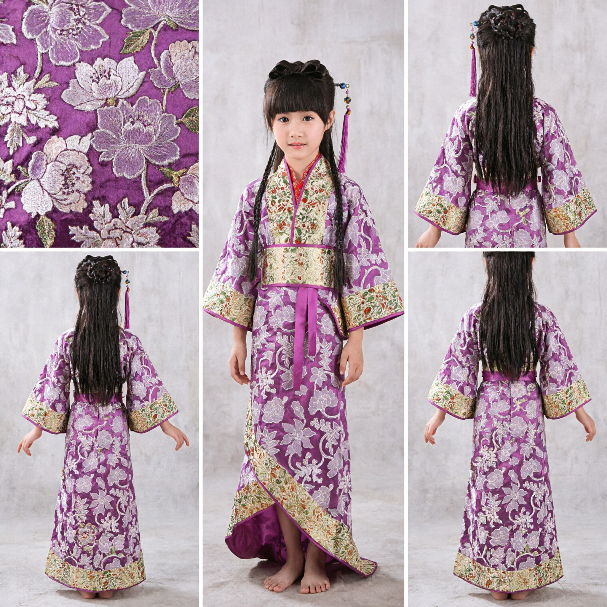 Girls Purple Floral Hanfu Costume Traditional Chinese Ancient Fairy Dress for Kids Stage Performance