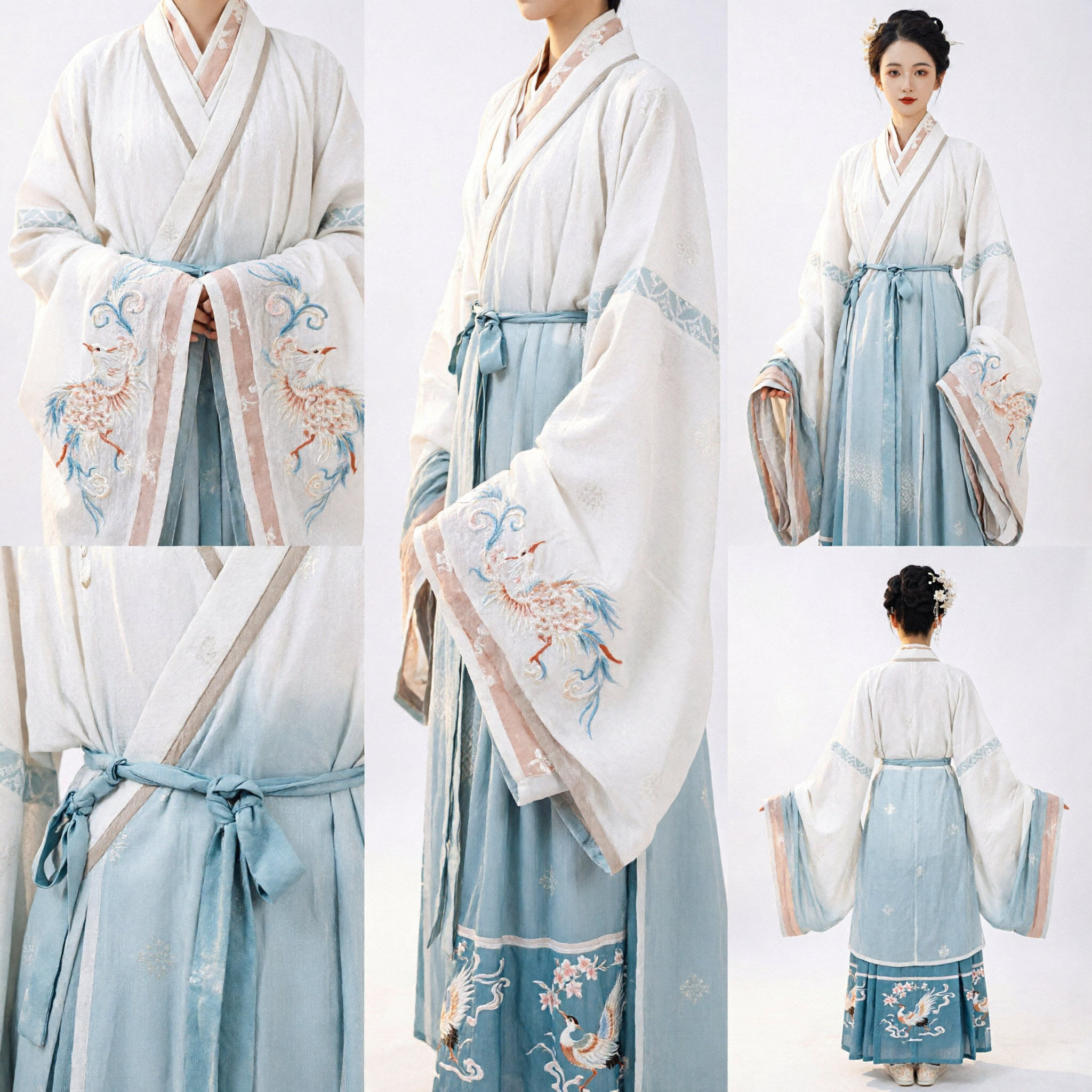Traditional Chinese Hanfu Costume Women Elegant White Top Blue Skirt Ancient Style Dress for Photography and Performance