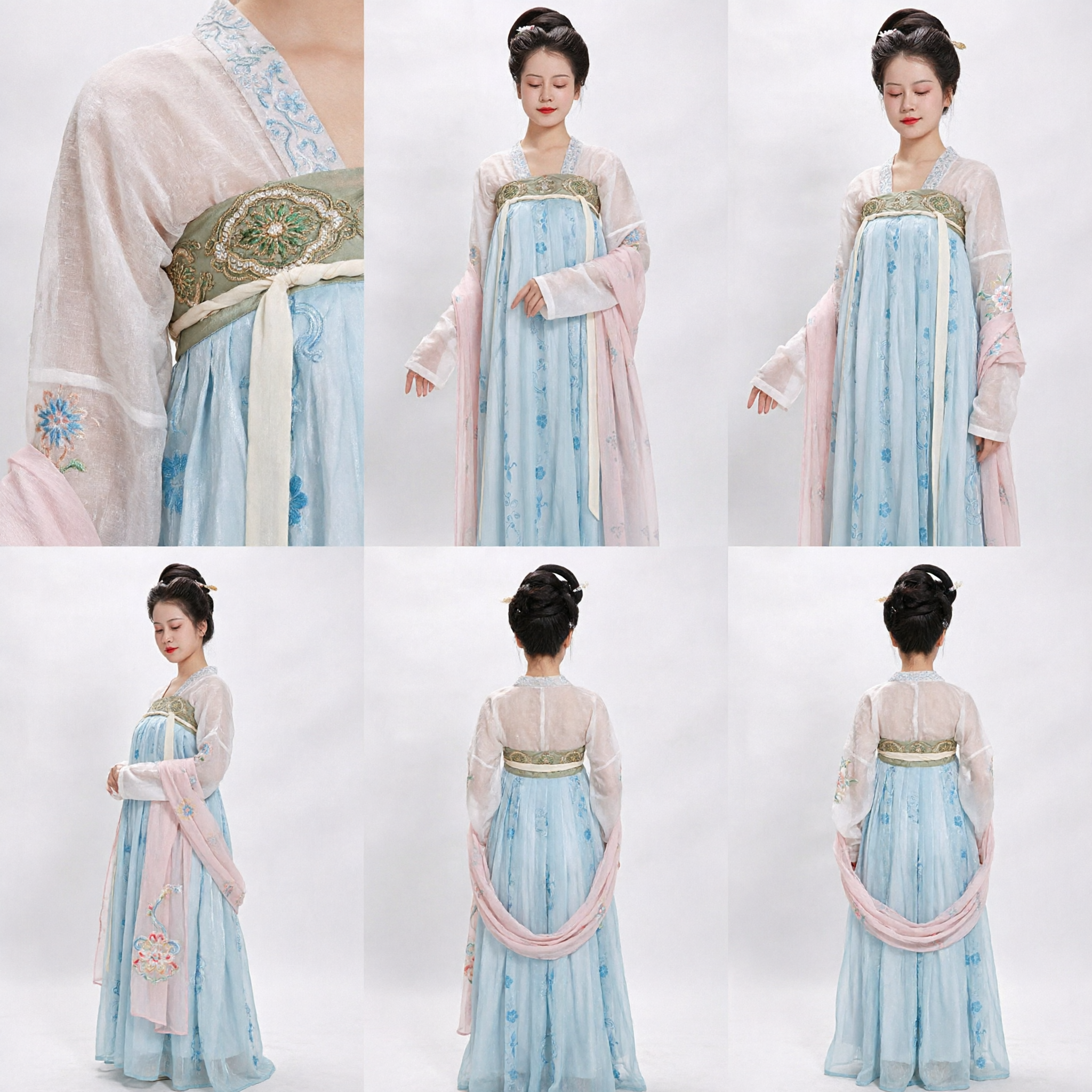 Ancient Chinese Hanfu Tang Dynasty Style Embroidered Blue Fairy Dress Traditional Costume for Women