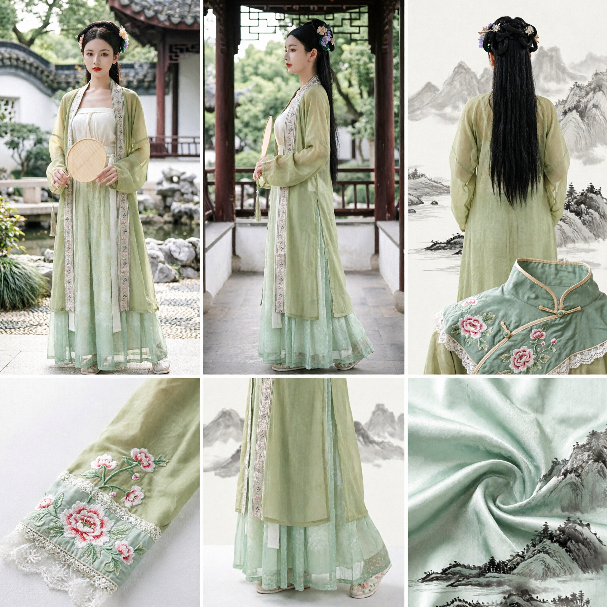 Elegant Green Song Dynasty Hanfu Set Embroidered Outer Robe and Skirt Traditional Chinese Costume for Women