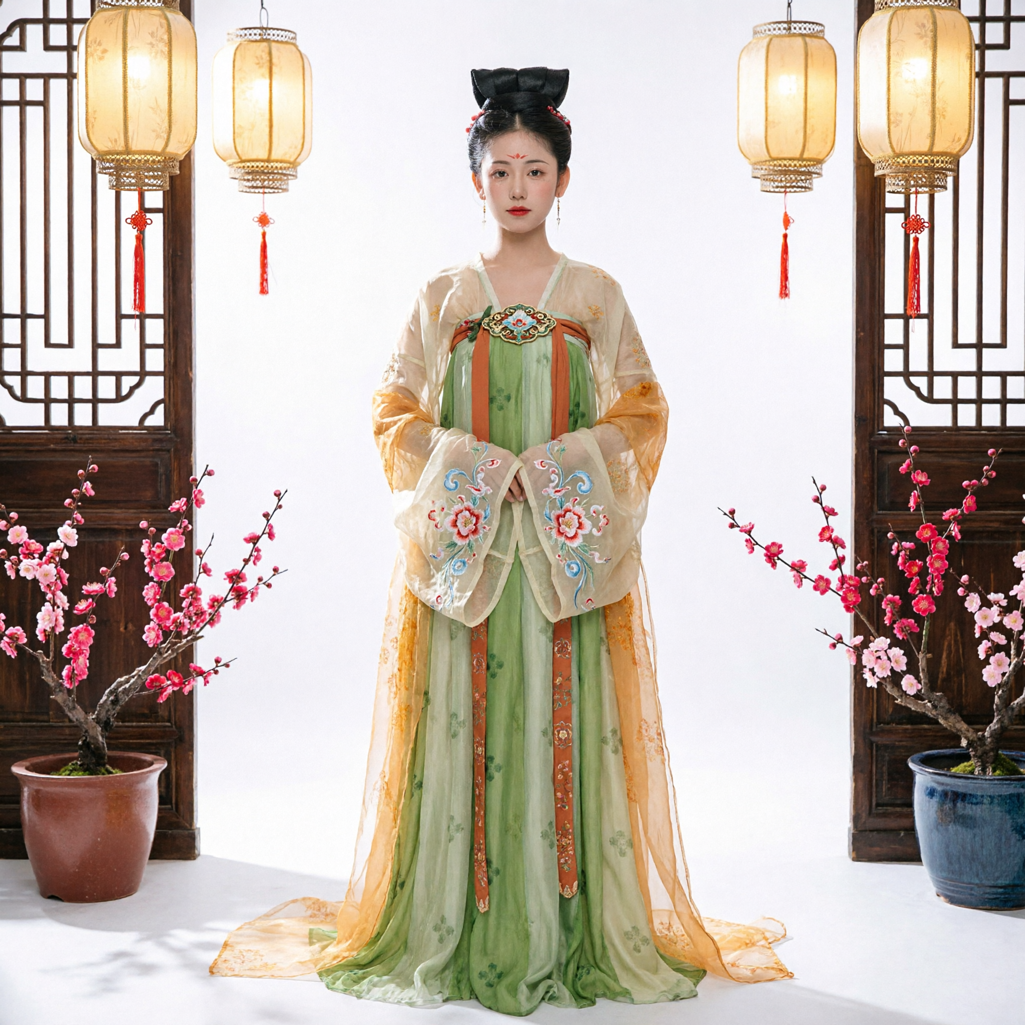Traditional Chinese Tang Dynasty Hanfu Costume Green Qixiong Ruqun Ancient Dress for Women Cosplay Performance