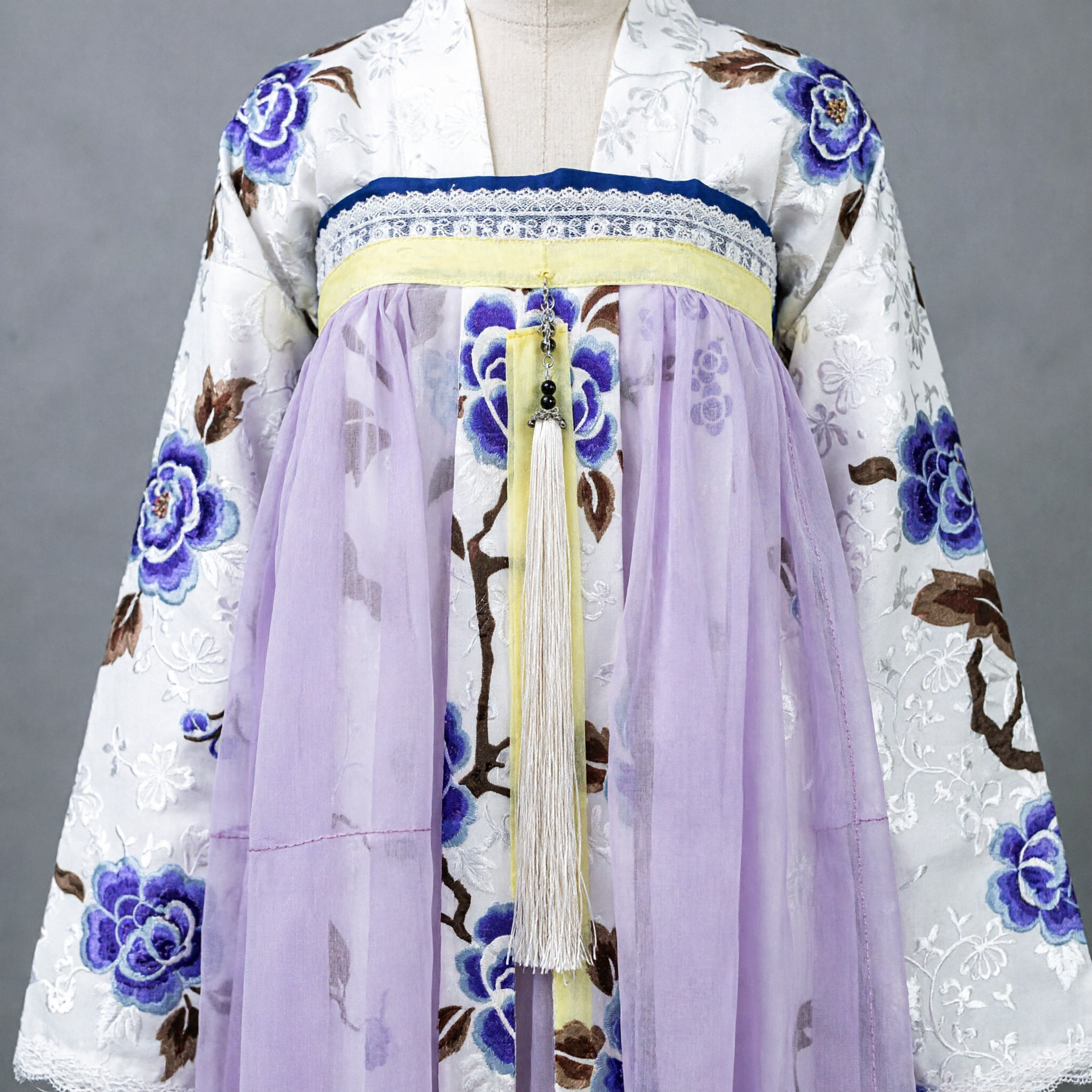Traditional Chinese Hanfu Dress for Women Purple Floral Print Ancient Costume for Cosplay and Photography