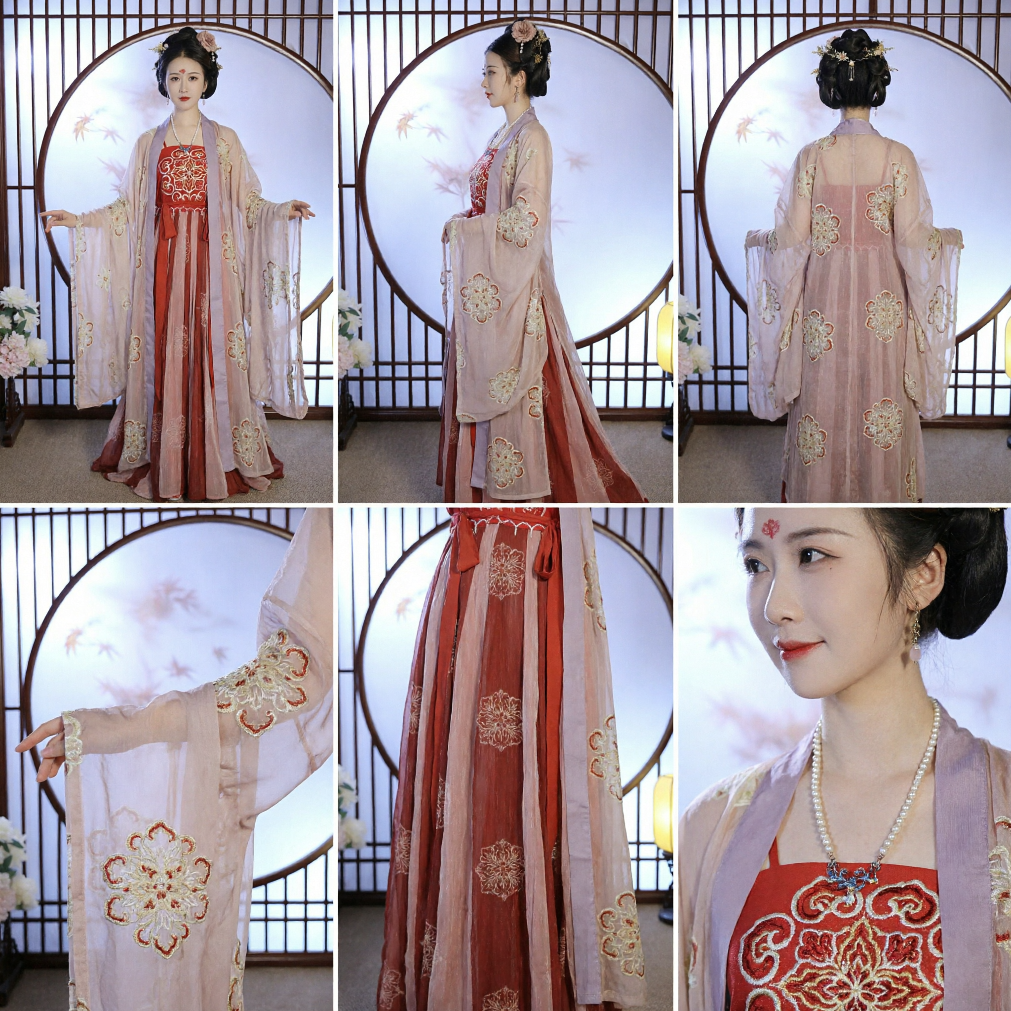 Traditional Chinese Tang Dynasty Hanfu Red Ruqun Dress with Sheer Robe Women Ancient Costume