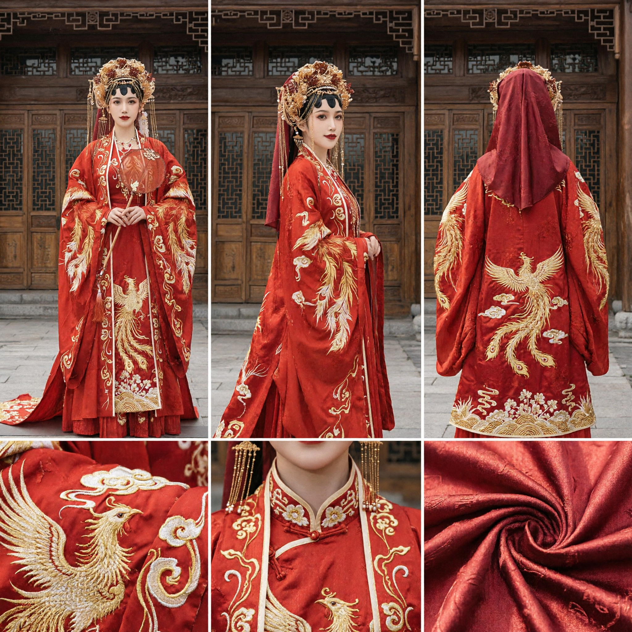 Traditional Chinese Wedding Dress Red Phoenix Robe Ancient Hanfu Costume for Women Bridal Ceremony Performance