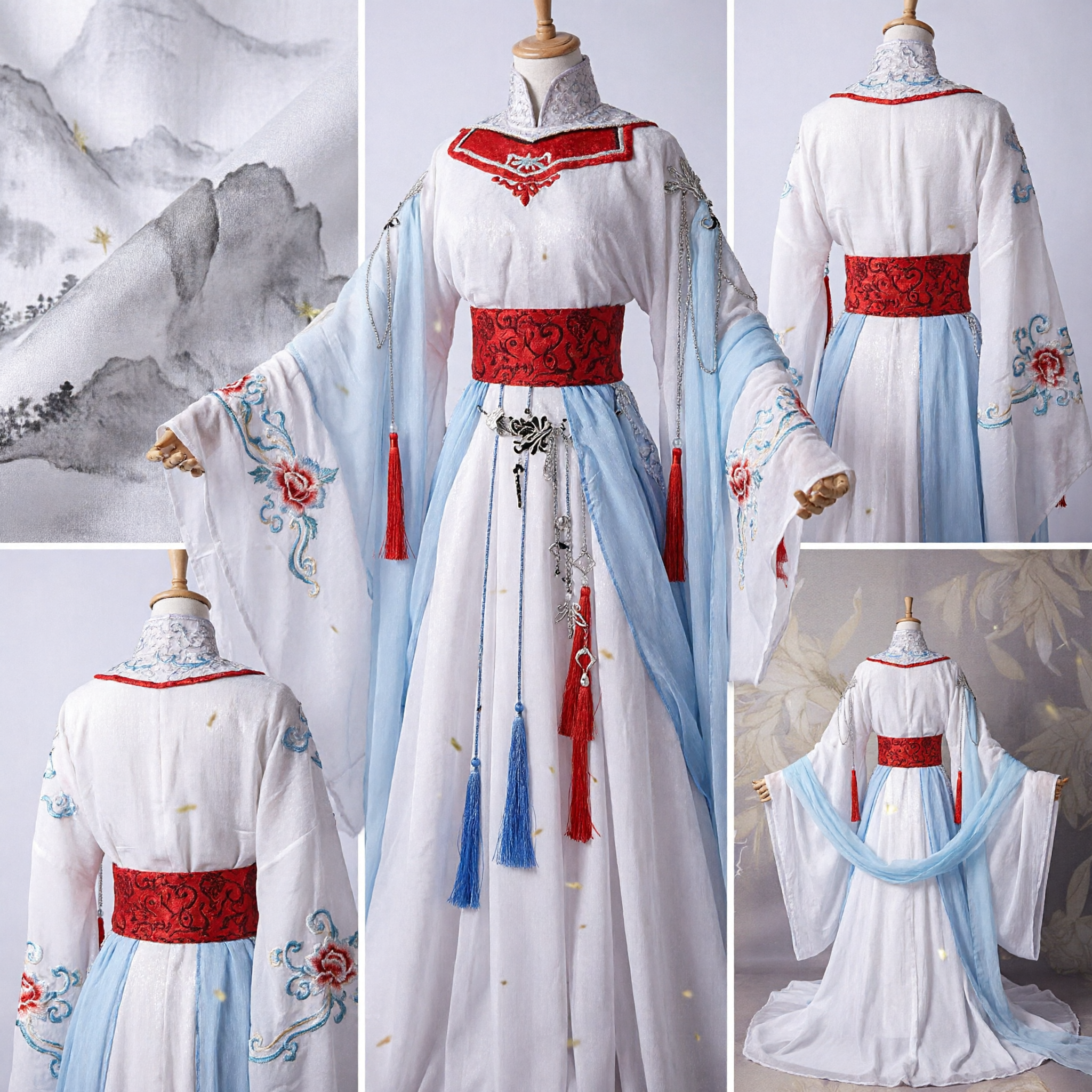 Traditional Chinese Hanfu Dress for Women Ancient Tang Dynasty Fairy Costume with Embroidery Red Sash for Cosplay