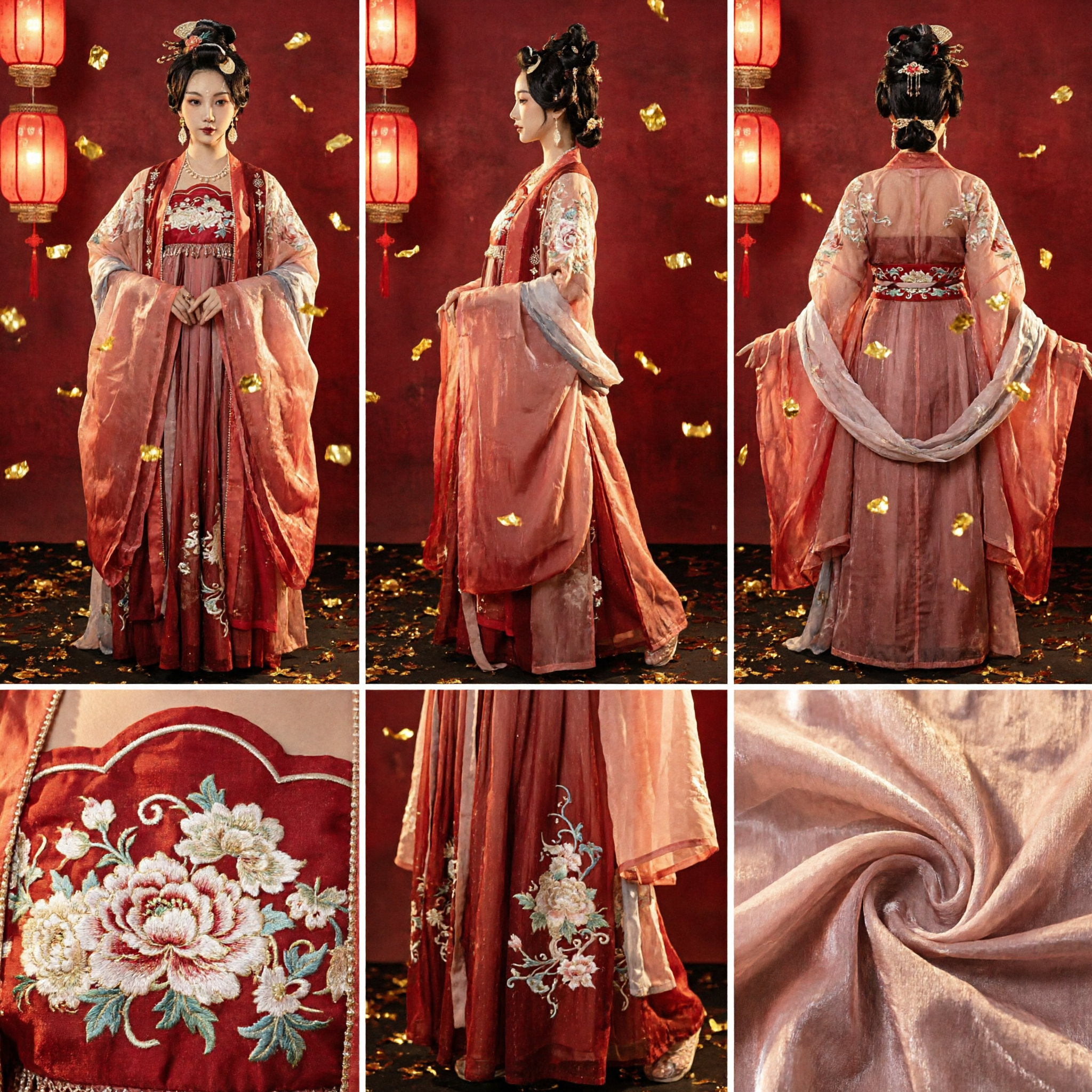 Women's Traditional Chinese Tang Dynasty Hanfu Red Embroidered Ancient Fairy Costume for Dance Performance