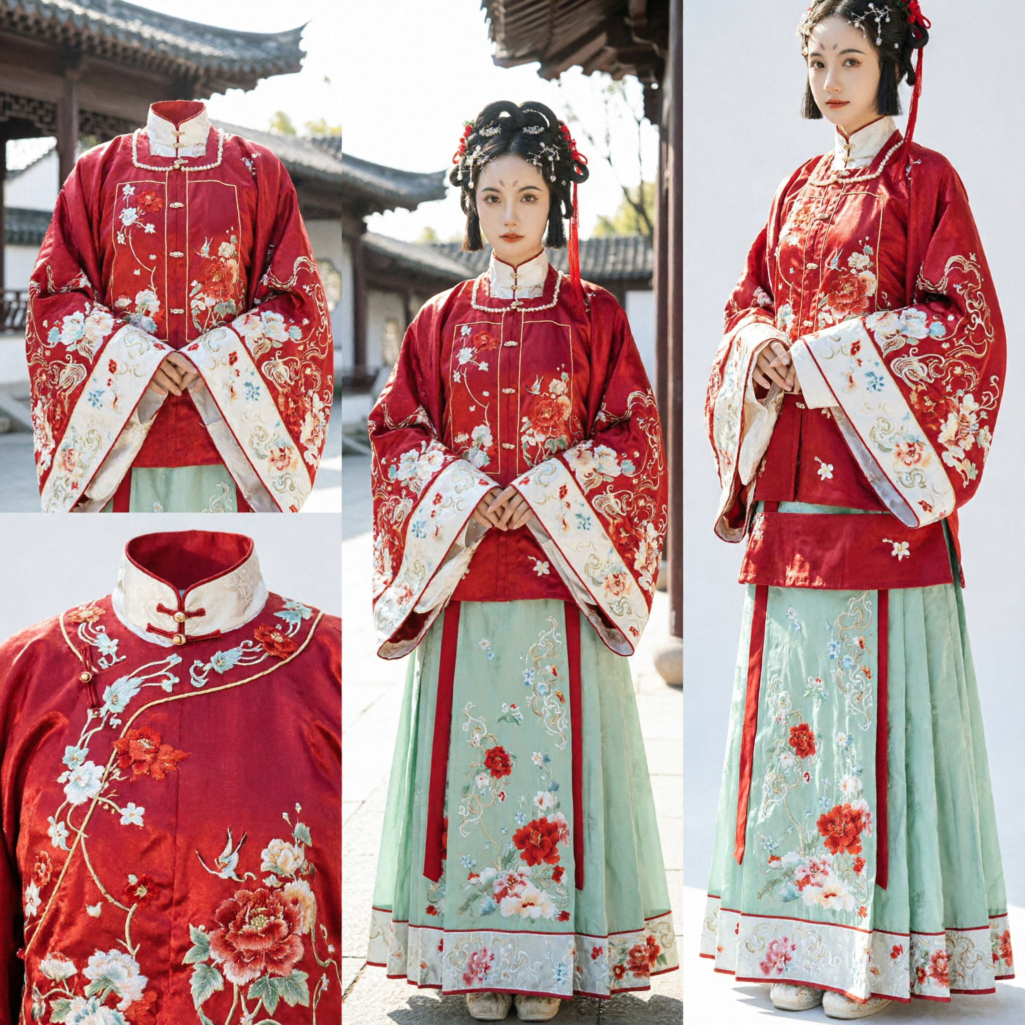 Traditional Chinese Ming Dynasty Hanfu Wedding Costume Red Embroidered Ao Qun Ancient Bridal Dress for Women
