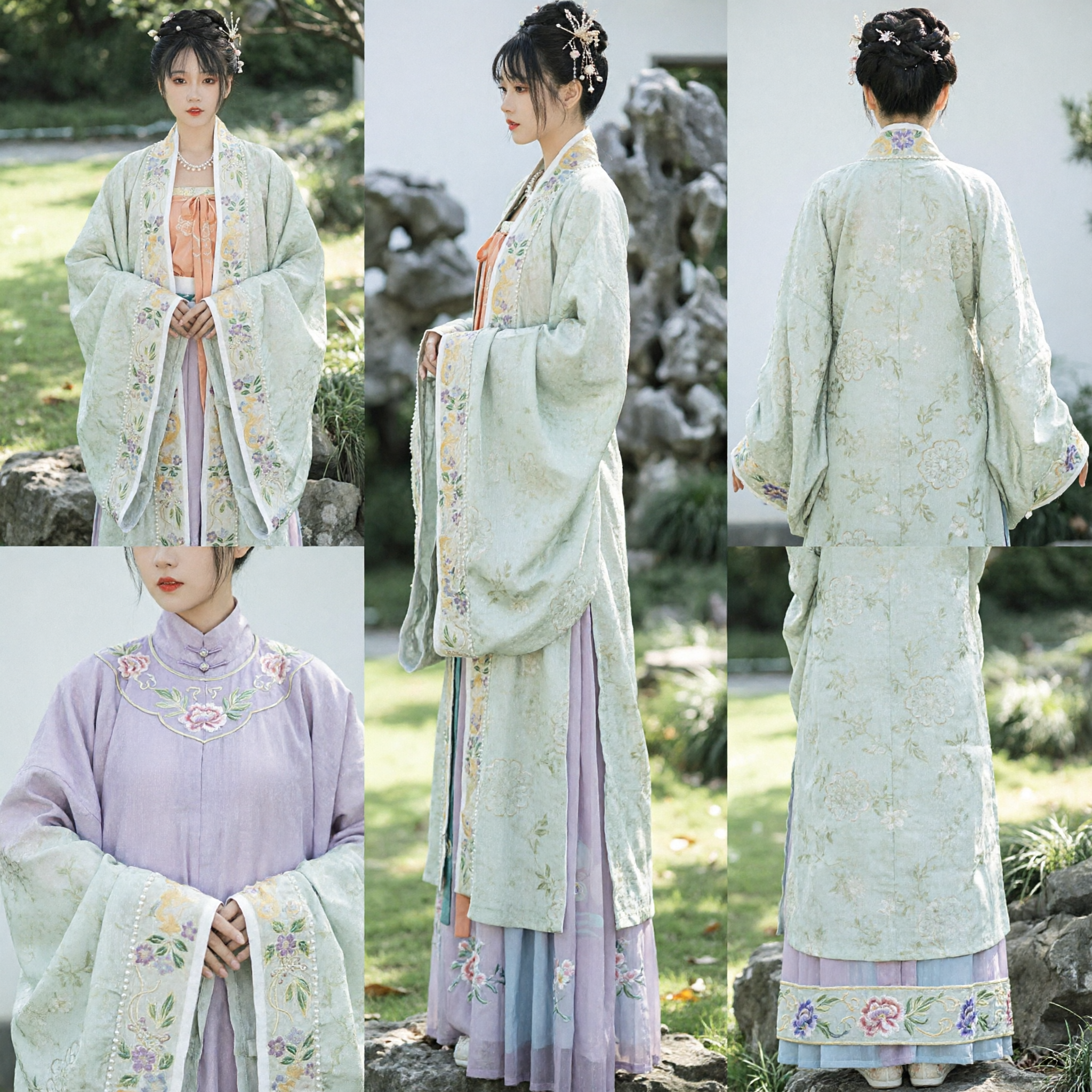 Elegant Traditional Chinese Hanfu Costume Ancient Song Dynasty Style Light Green Embroidered Robe Set for Women