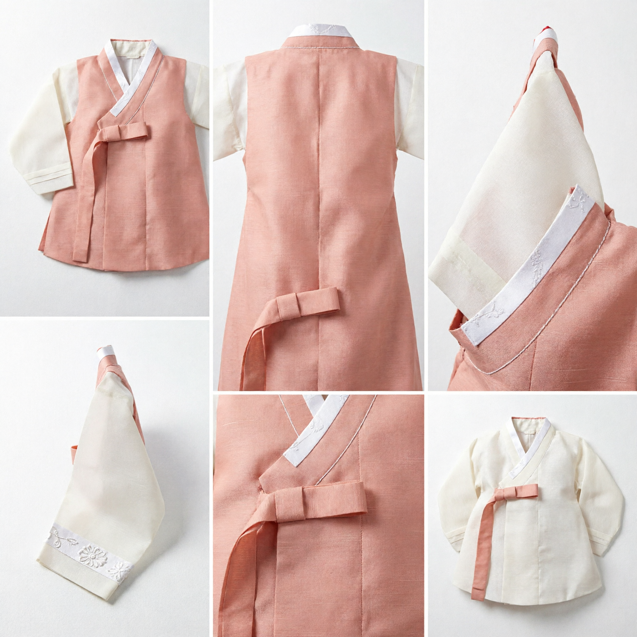 Traditional Korean Hanbok Costume Peach Sleeveless Vest and White Shirt Ethnic Dress for Men and Women