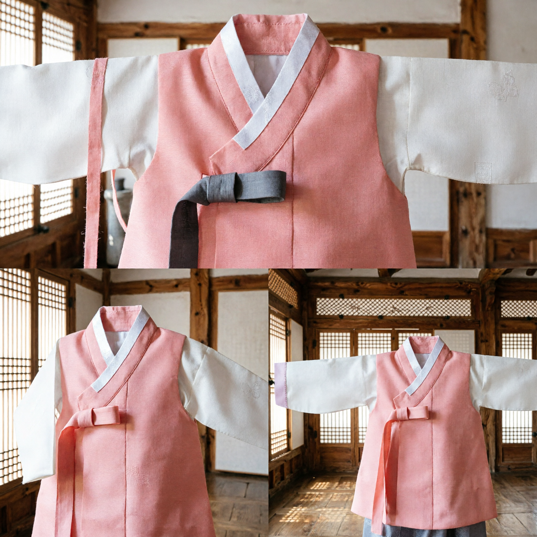 Traditional Korean Hanbok for Kids Peach Orange Vest Top with White Sleeves for Cultural Festivals and Parties