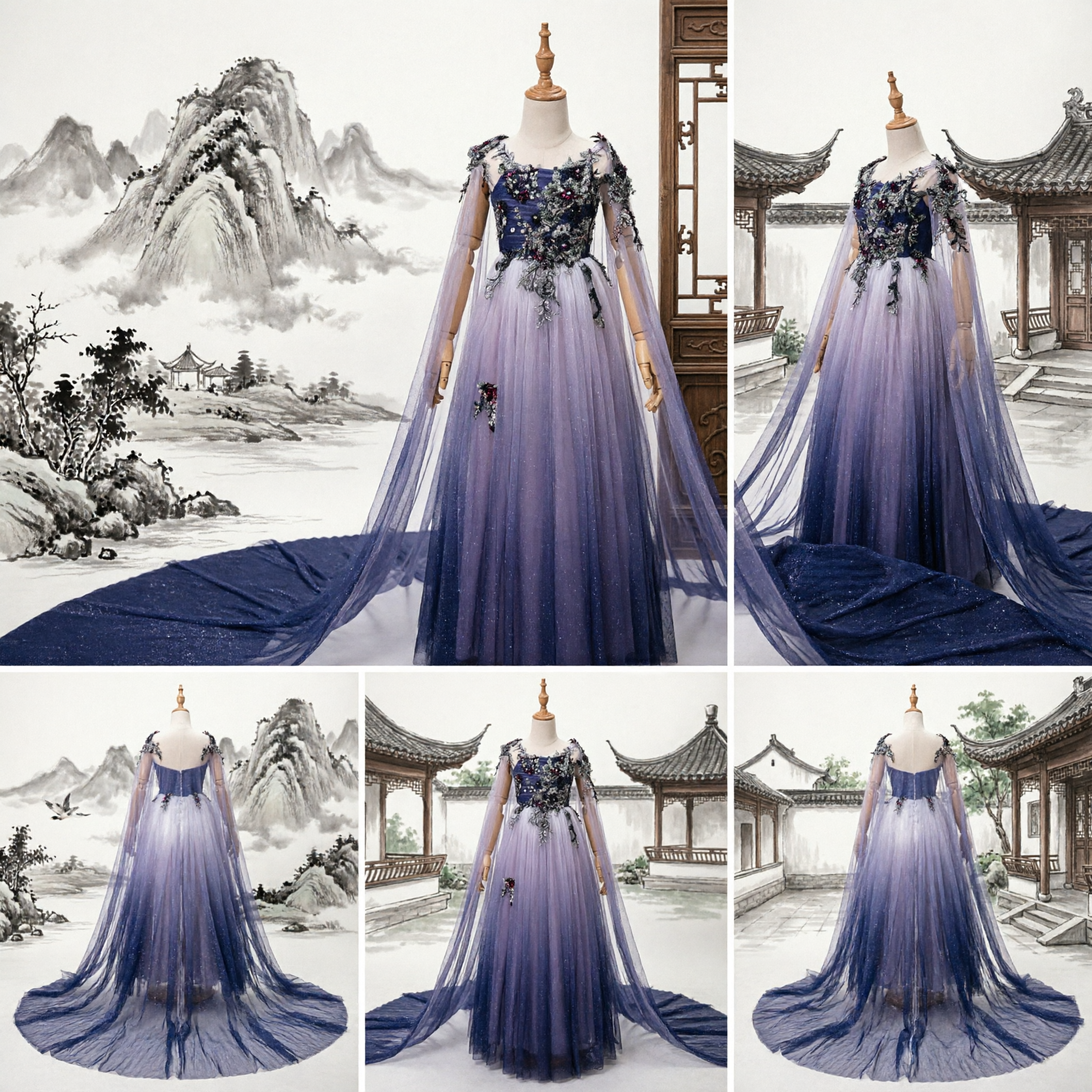 Elegant Purple Gradient Fairy Dress with Cape Fantasy Hanfu Costume for Women Cosplay Stage Performance Gown