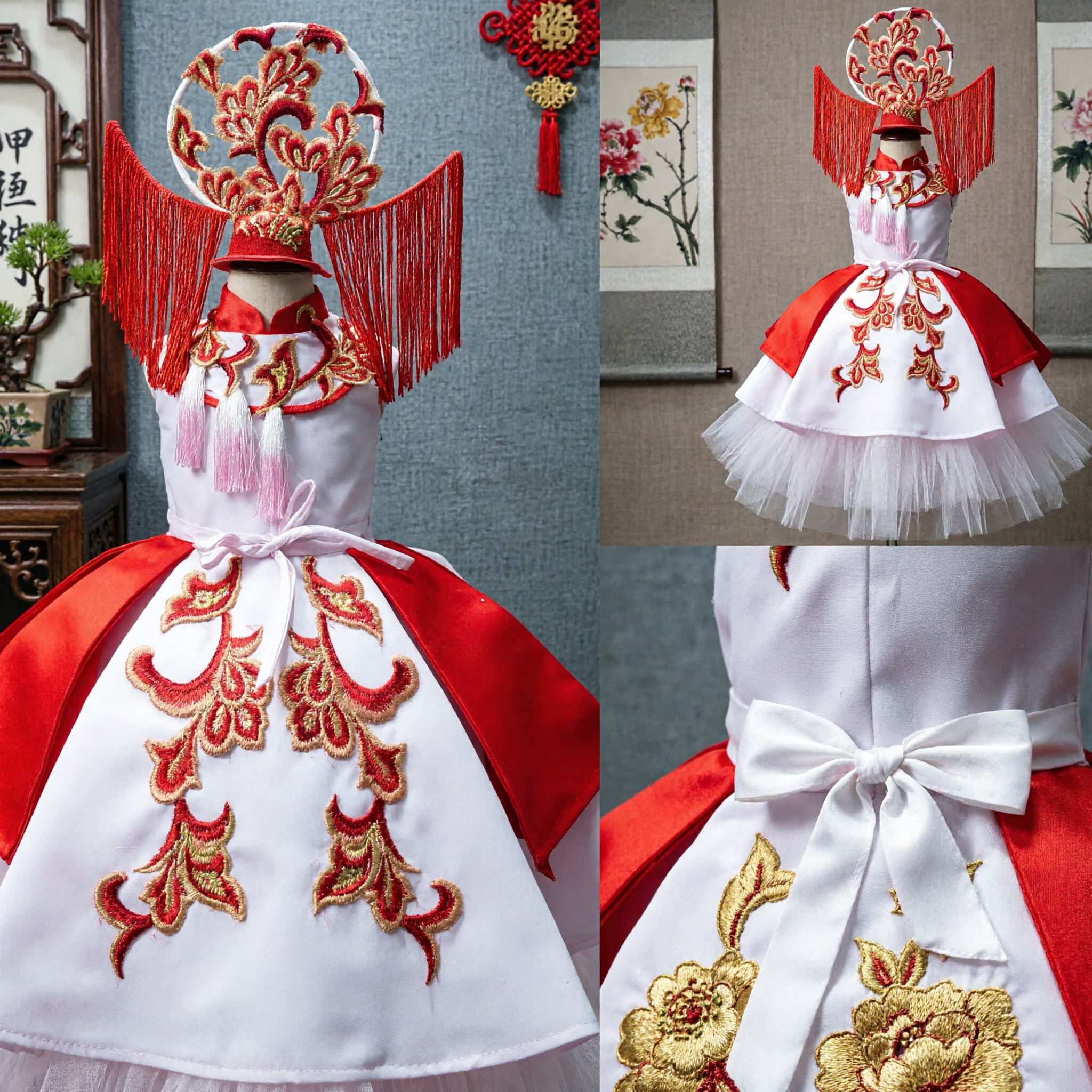 Traditional Chinese Opera Female General Costume with Phoenix Headpiece and Embroidered Dress for Stage Performance and Cosplay