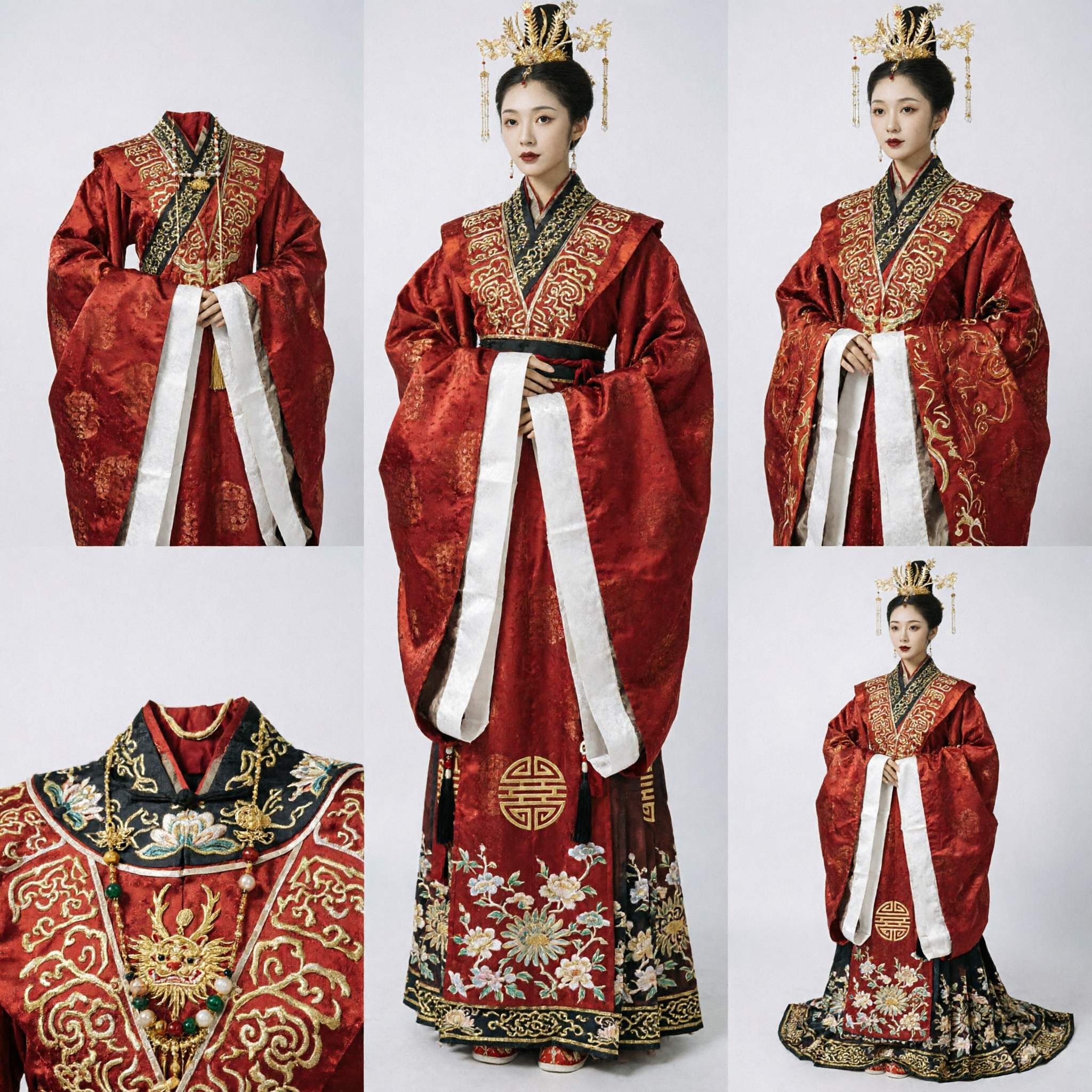 Traditional Chinese Hanfu Ancient Palace Empress Costume Red Gold Embroidery Wedding Dress for Women