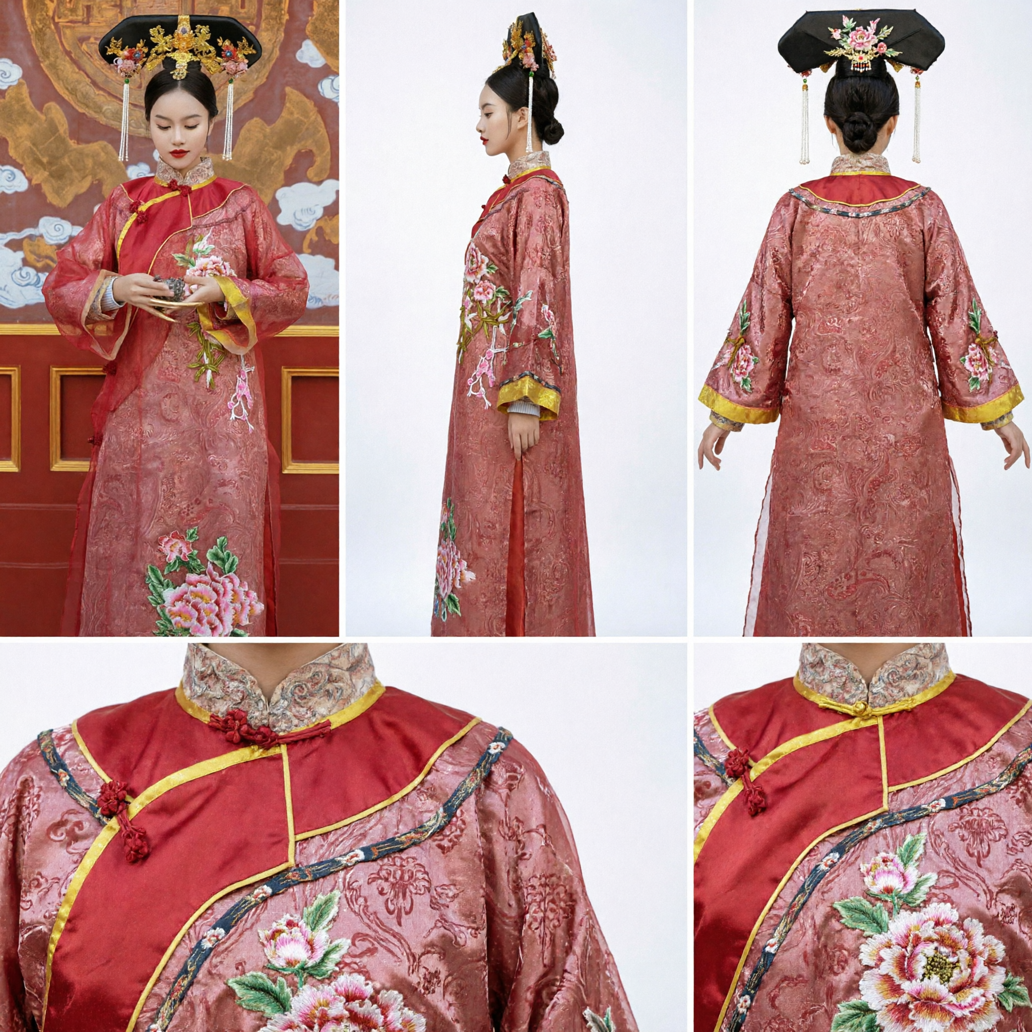 Traditional Chinese Qing Dynasty Empress Costume Red Embroidered Robe Ancient Princess Dress for Women Historical Wedding Hanfu