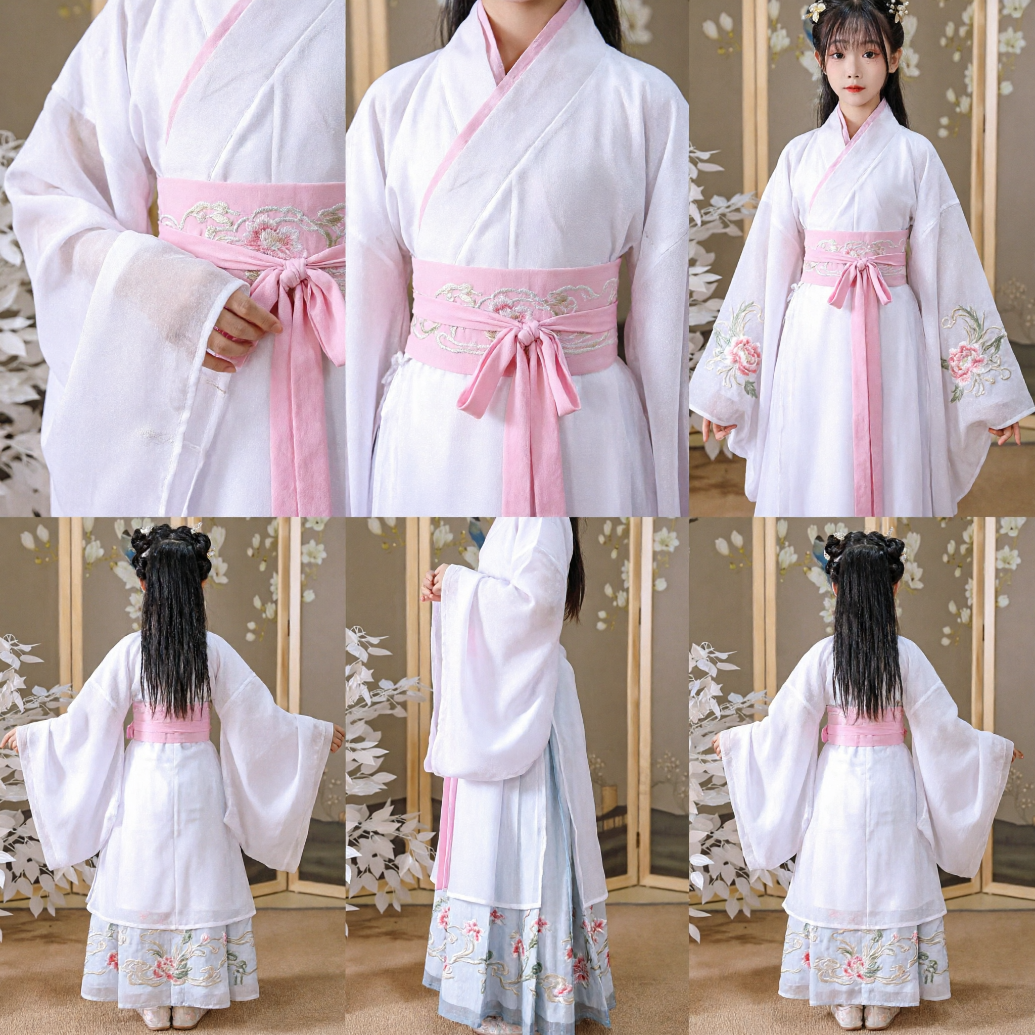 Traditional Chinese Hanfu Costume for Kids Ancient Princess Fairy Dress White Pink Clothing for Girls