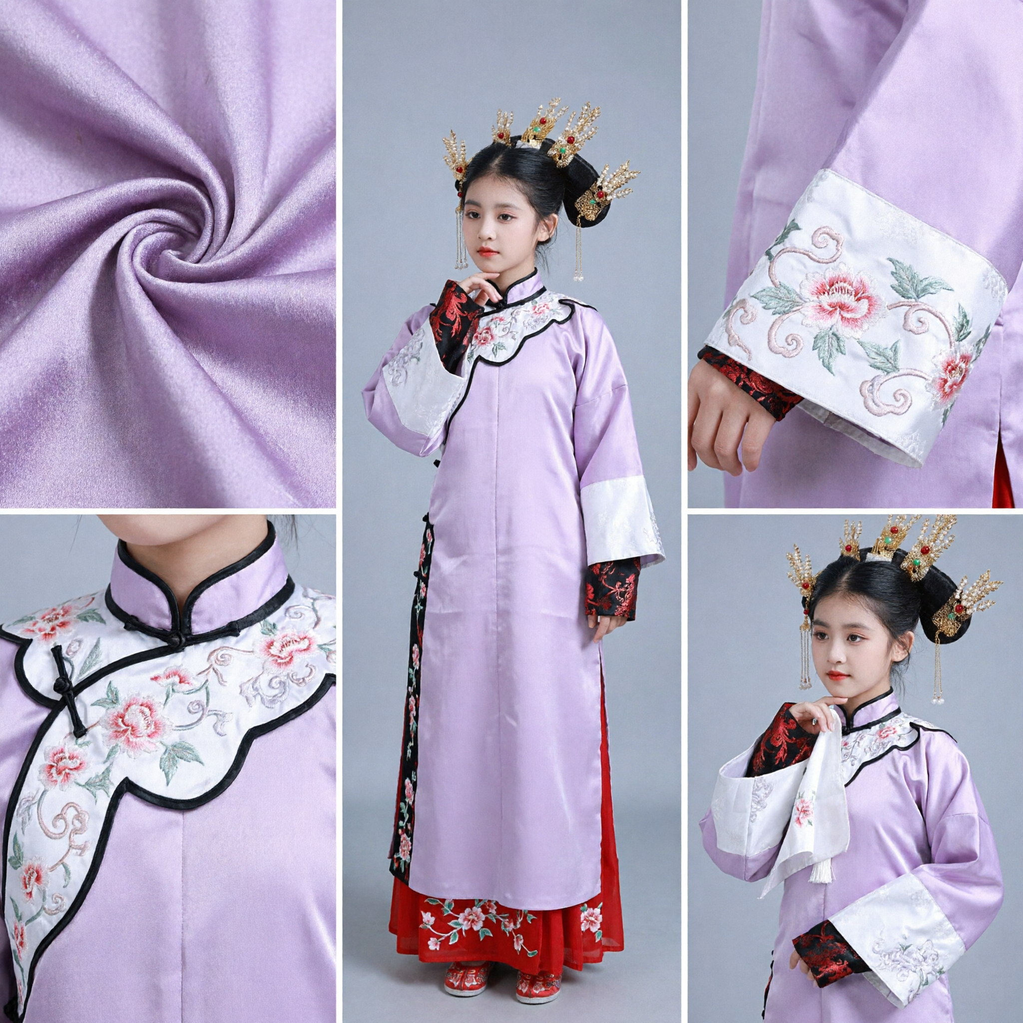 Kids Ancient Chinese Costume Purple Embroidered Hanfu Dress Traditional Palace Princess Outfit for Girls