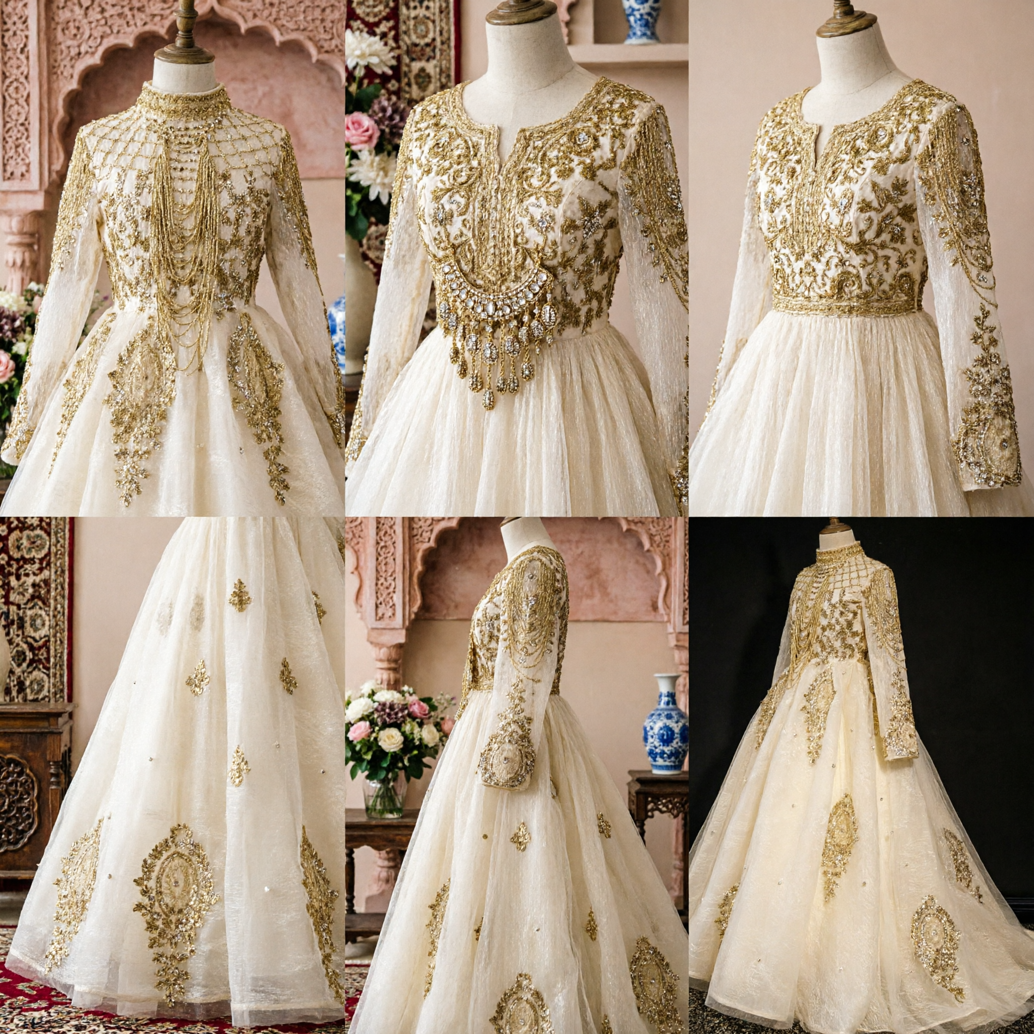 Luxury White Arabic Wedding Dress with Gold Embroidery Cape Long Sleeve Modest Bridal Gown for Women