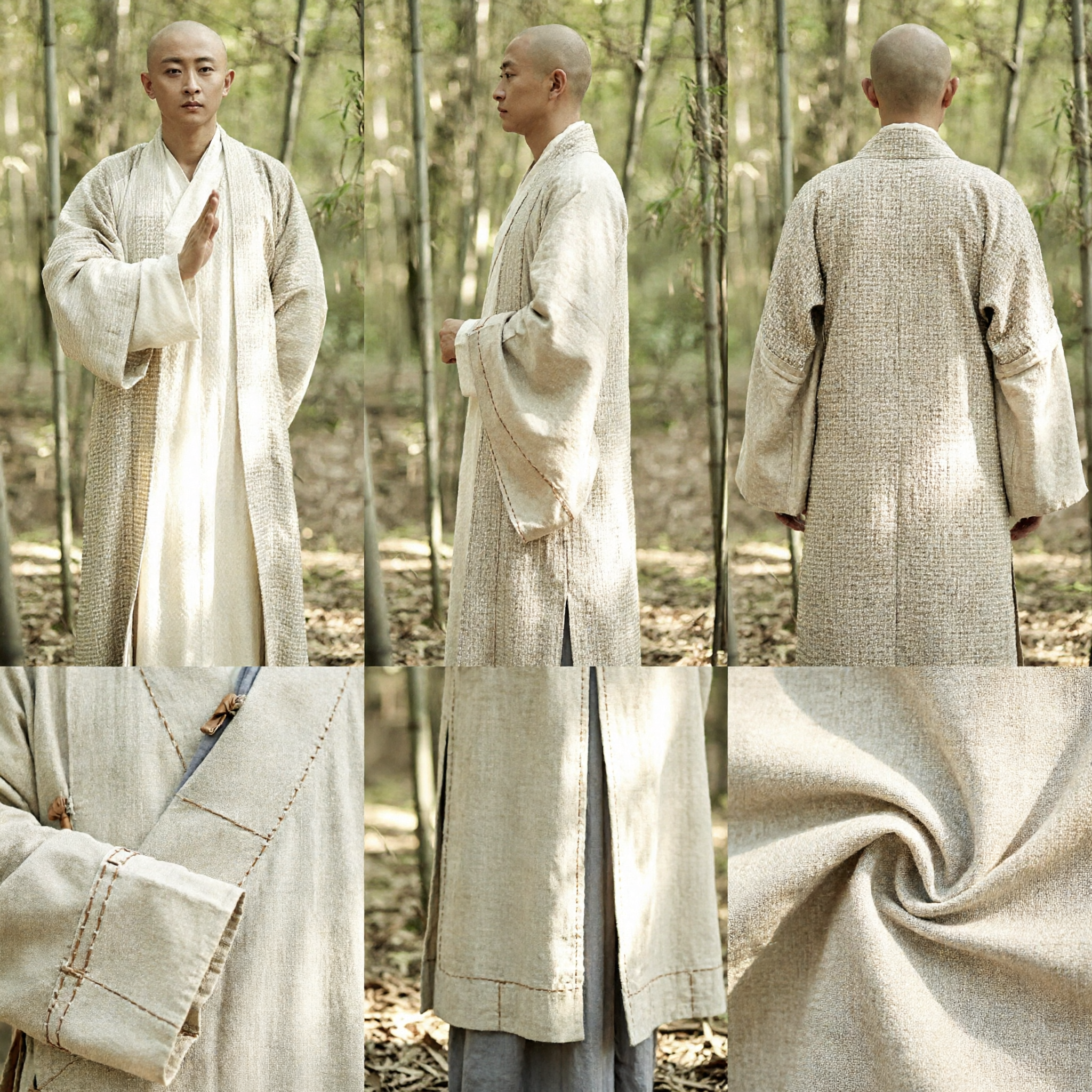 Men's Traditional Chinese Buddhist Monk Robe Kung Fu Tai Chi Meditation Hanfu Costume Set