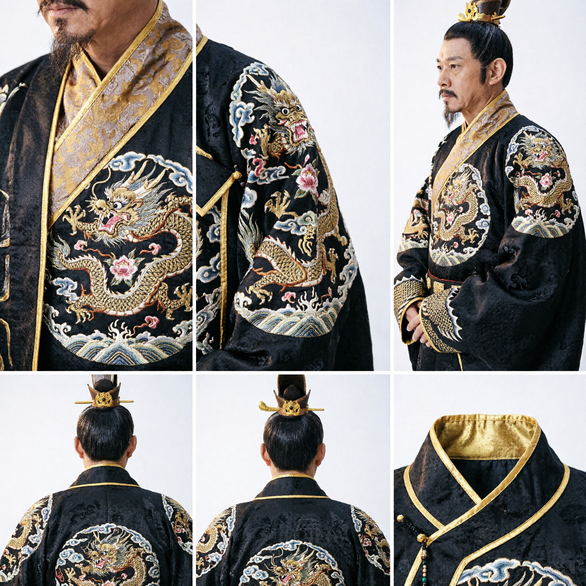 Ancient Chinese Emperor Costume Black Dragon Robe Tang Dynasty Hanfu for Men Historical Cosplay Performance