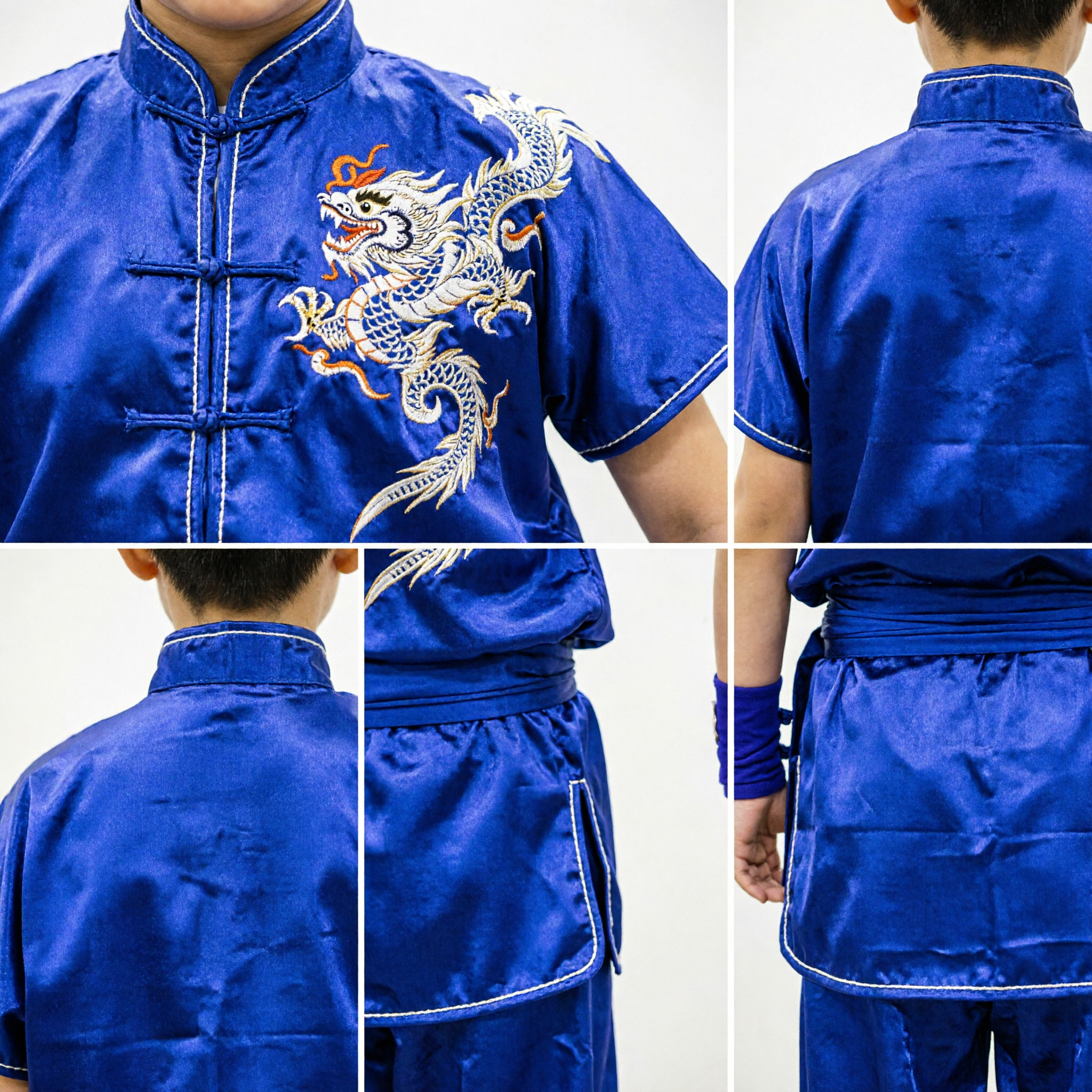 Kids Boys Blue Traditional Chinese Kung Fu Uniform Wushu Martial Arts Performance Costume Set