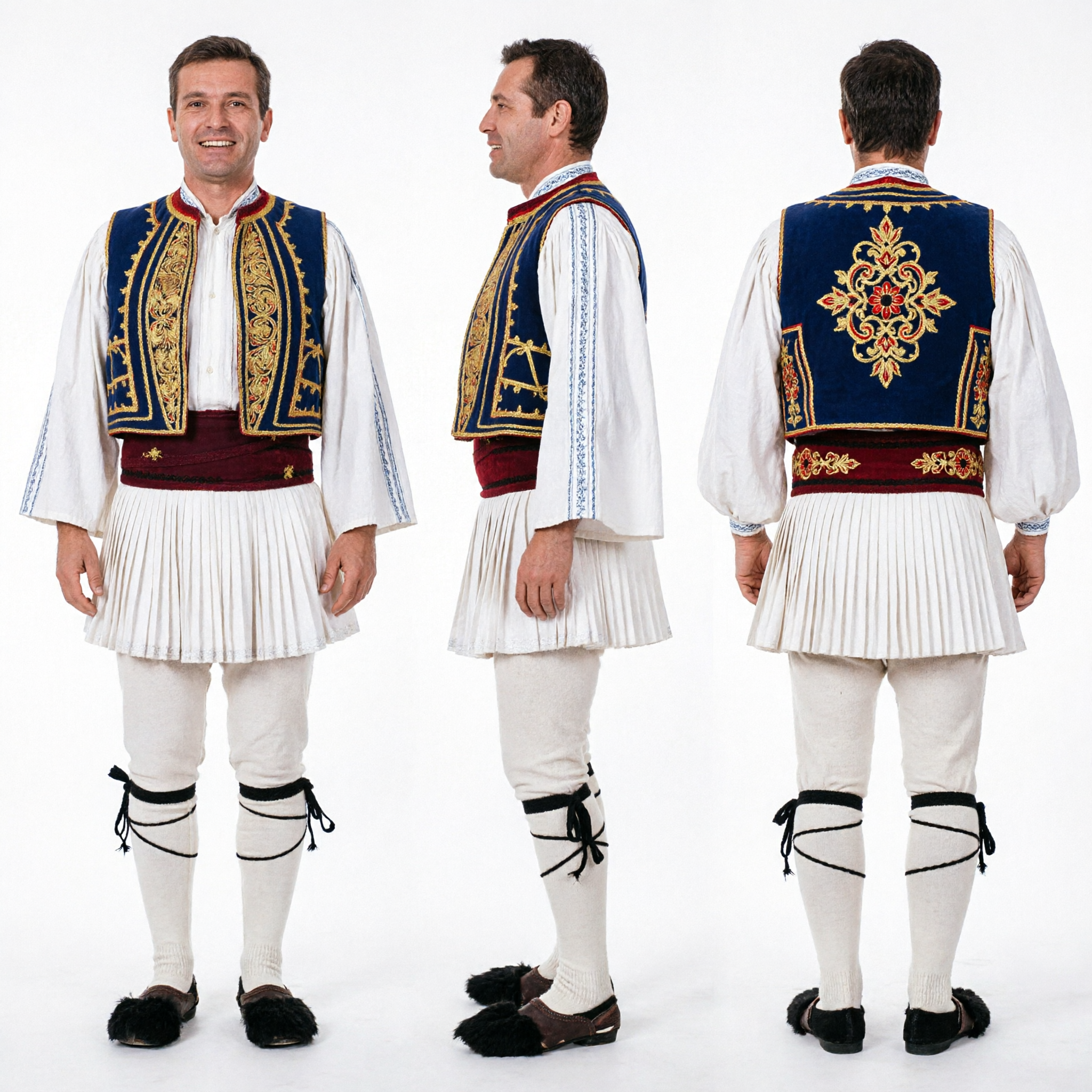 Traditional Greek Men's Folk Dance Costume Fustanella Skirt Set with Embroidered Vest for Cultural Performance