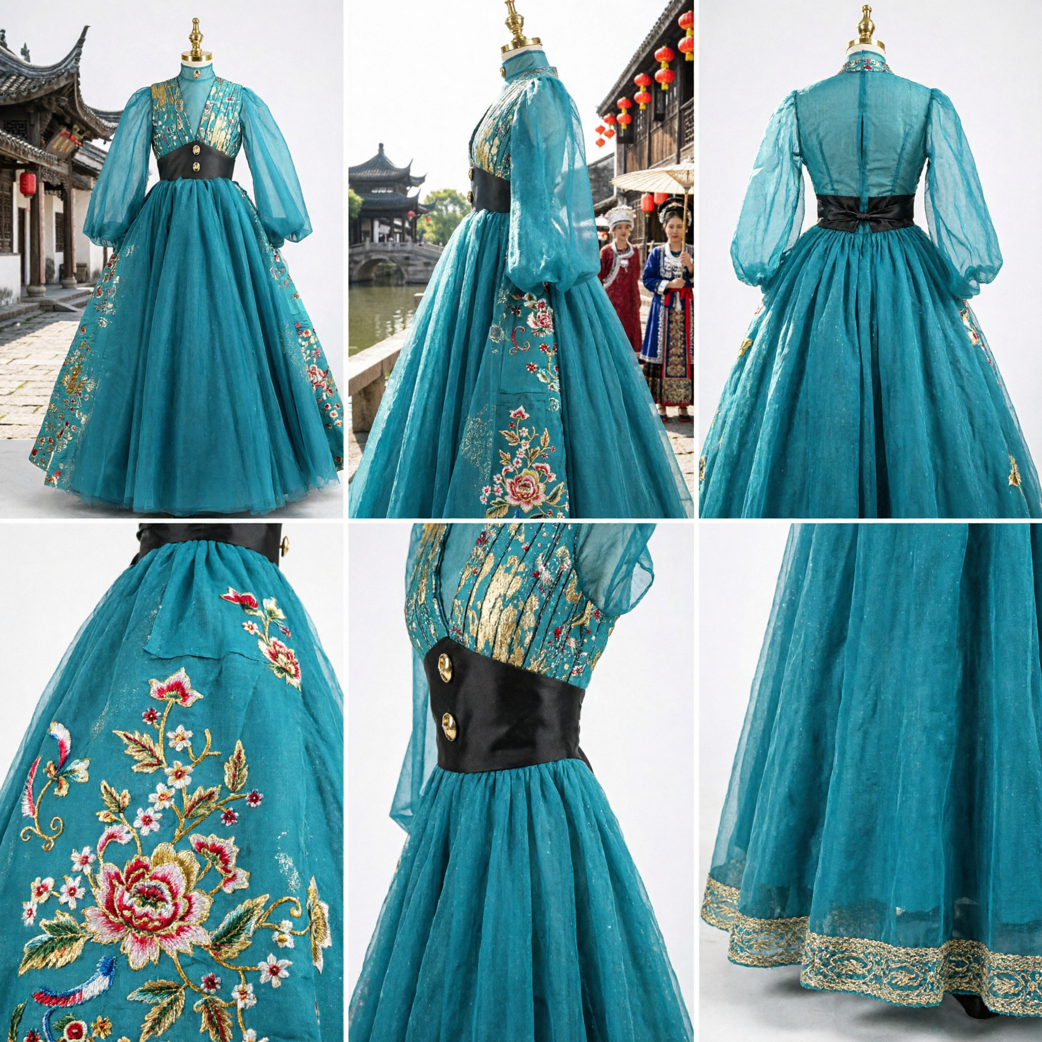 Elegant Teal Traditional Chinese Hanfu Dress for Women Embroidered Fairy Princess Costume Ancient Gown