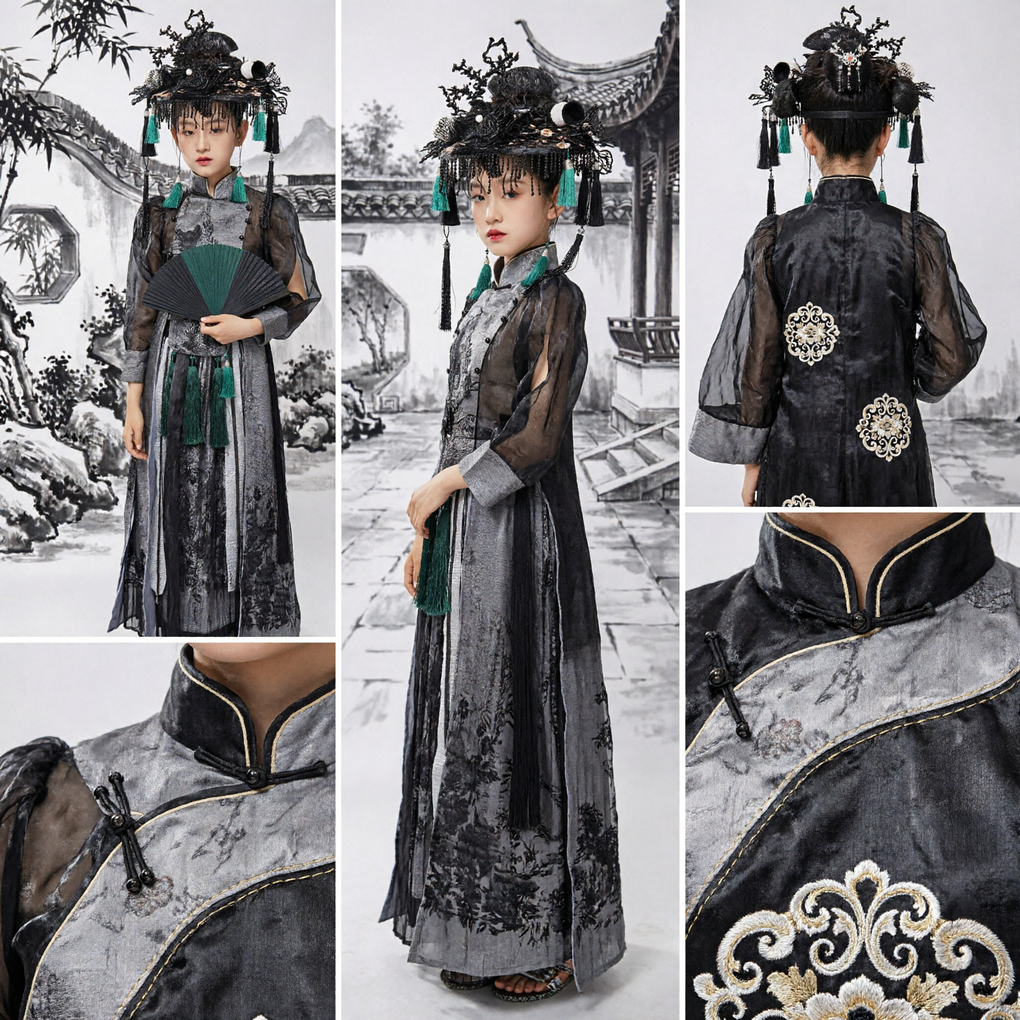 Traditional Chinese Black Hanfu Costume for Girls Ancient Wuxia Swordswoman Outfit Kids Performance Clothing