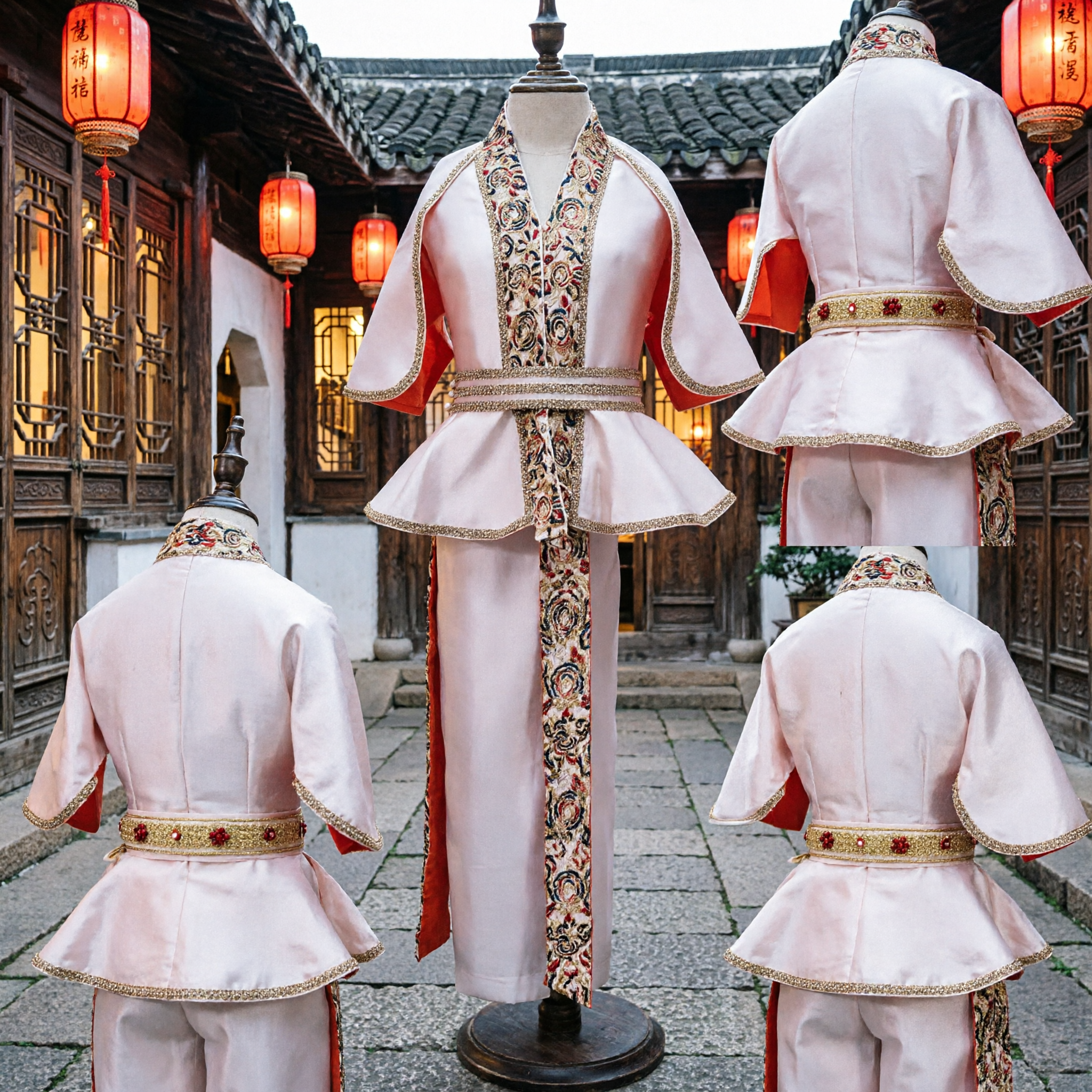 Traditional Chinese Ancient Swordsman Hanfu Costume White Embroidered Robe and Pants Set for Men Performance Cosplay