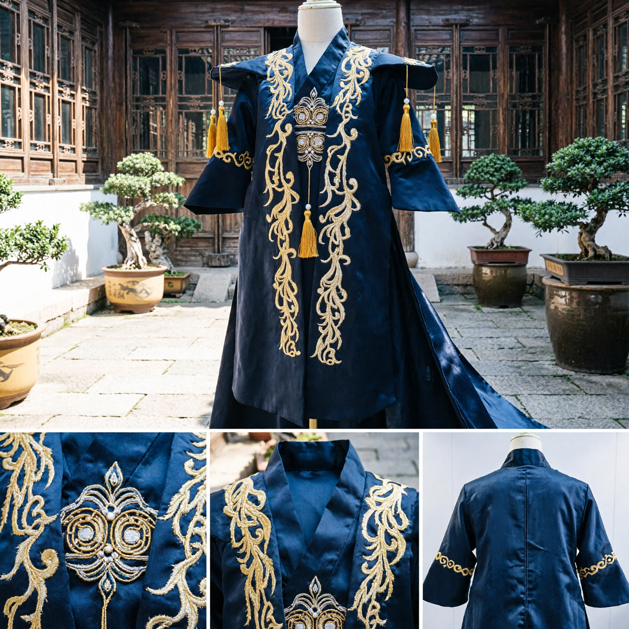 Chinese Traditional Ancient Emperor Costume Men's Hanfu Robe with Gold Embroidery for Stage Performance