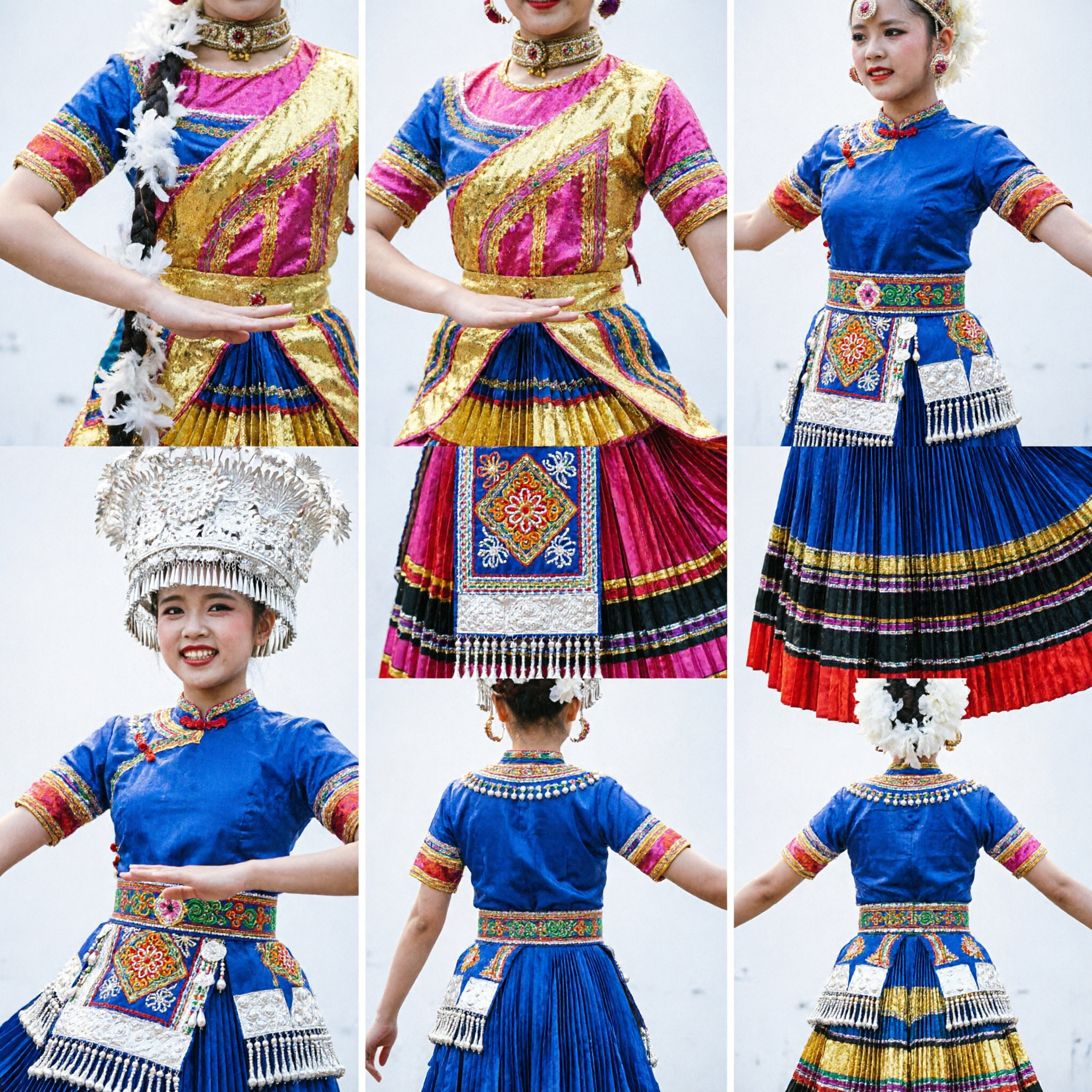 Vibrant Chinese Traditional Ethnic Dance Costume for Women Stage Performance Folk Dress with Floral Headpiece