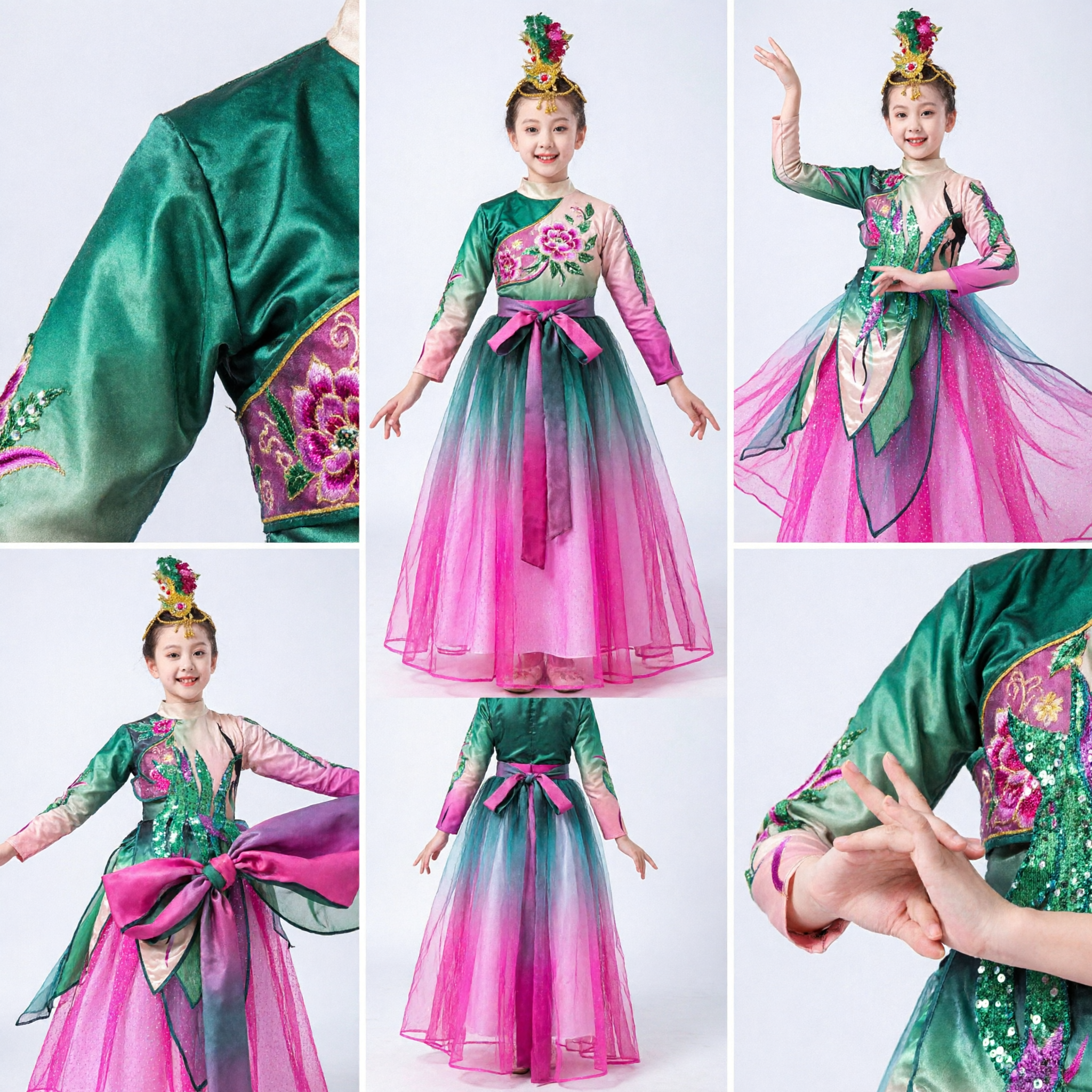 Girls Chinese Traditional Dunhuang Dance Costume Peacock Fairy Dress Kids Stage Performance Outfit