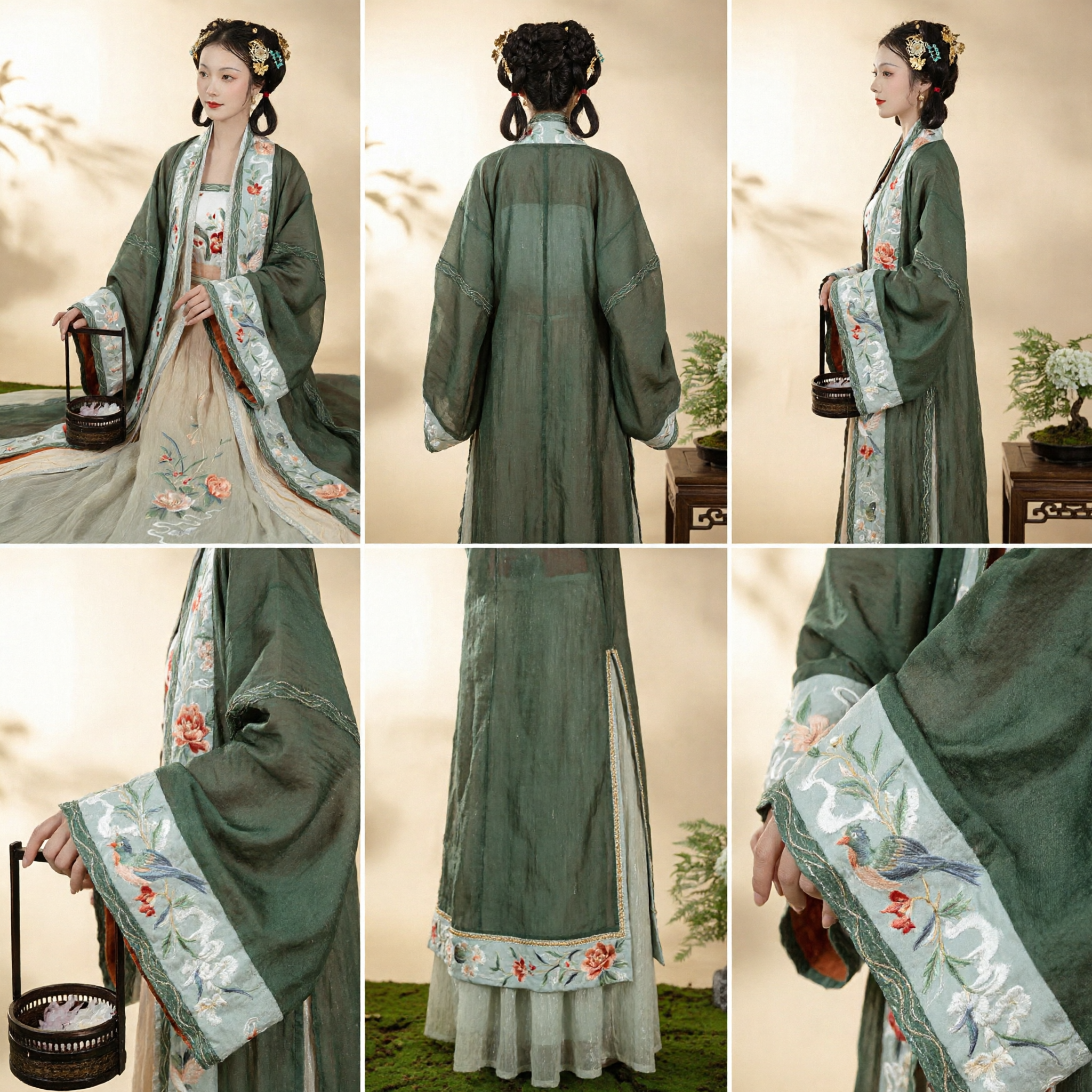 Elegant Green Song Dynasty Style Hanfu Traditional Chinese Costume Floral Embroidery Set for Women Photography and Events