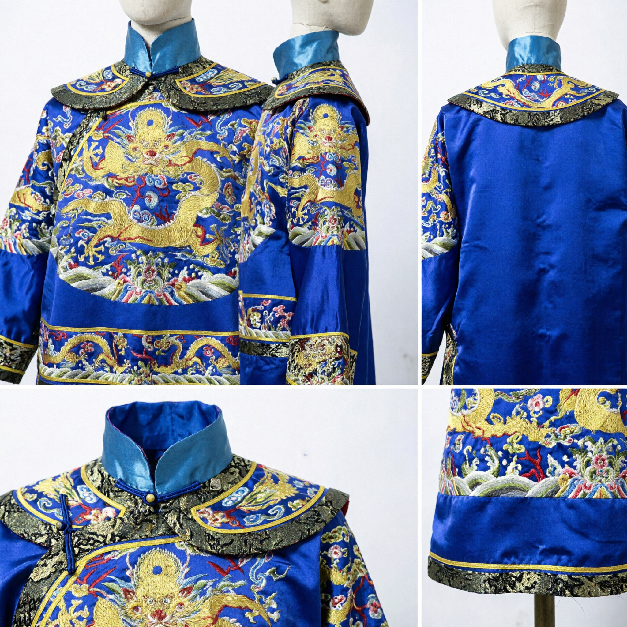 Chinese Traditional Blue Dragon Robe Ancient Emperor Costume Embroidered Silk Clothing for Men Peking Opera