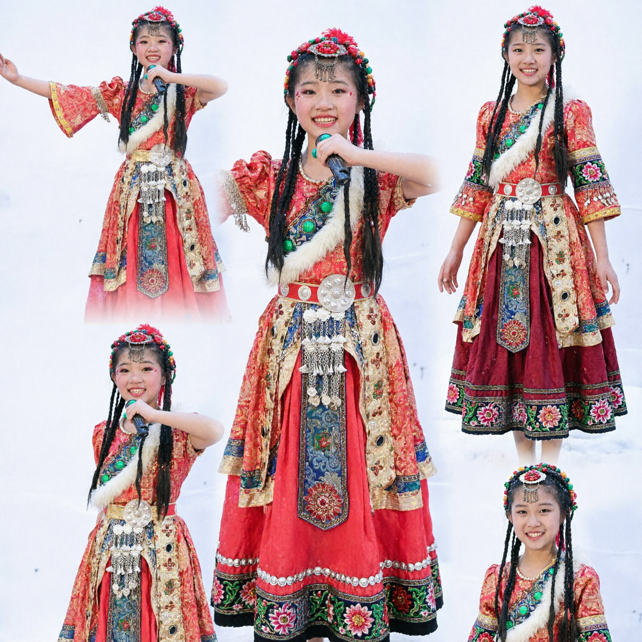 Traditional Chinese Ethnic Tibetan Folk Dance Costume for Girls Red Stage Performance Dress with Silver Accessories