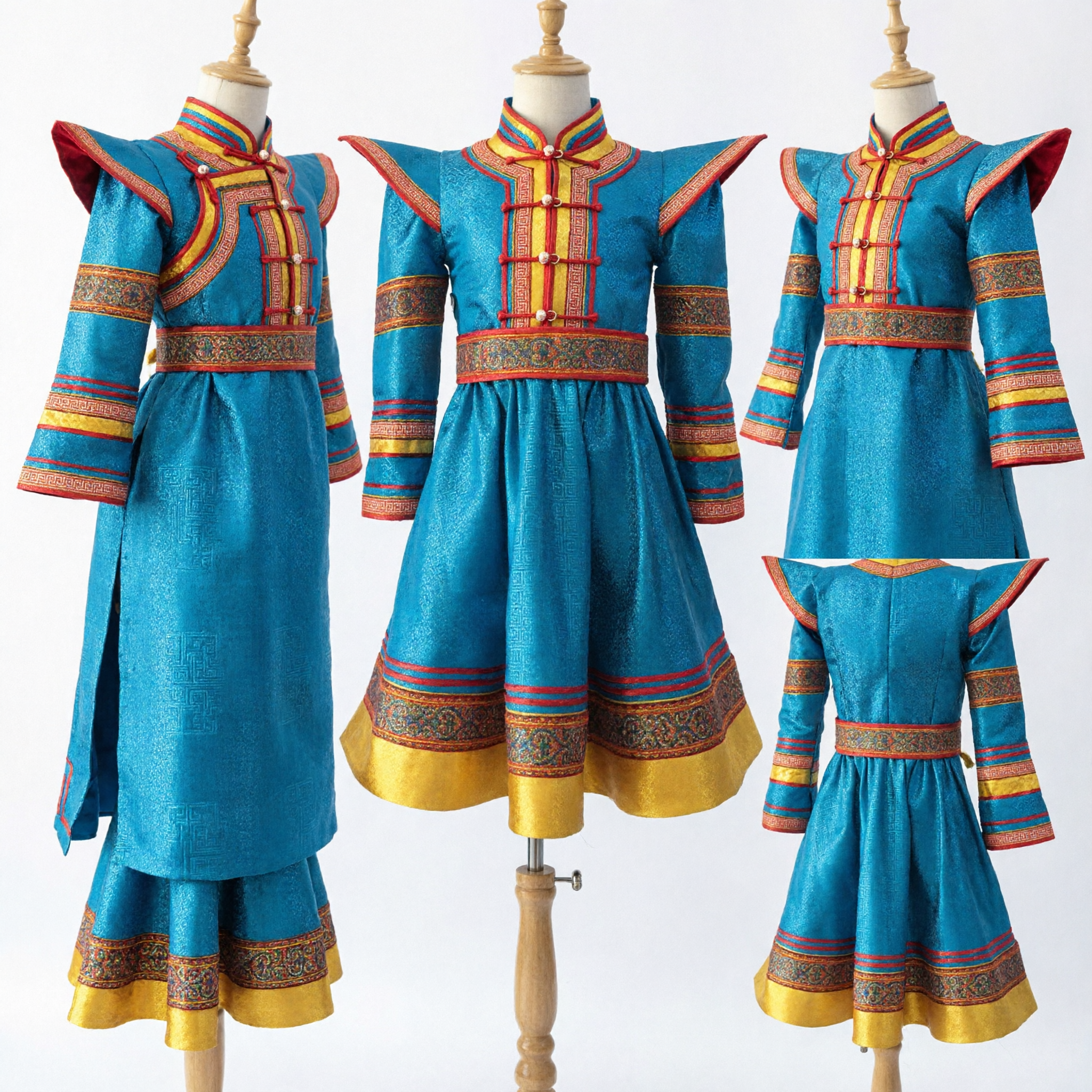 Traditional Mongolian Blue Dance Costume Ethnic Folk Performance Dress for Women and Girls Festival Wear