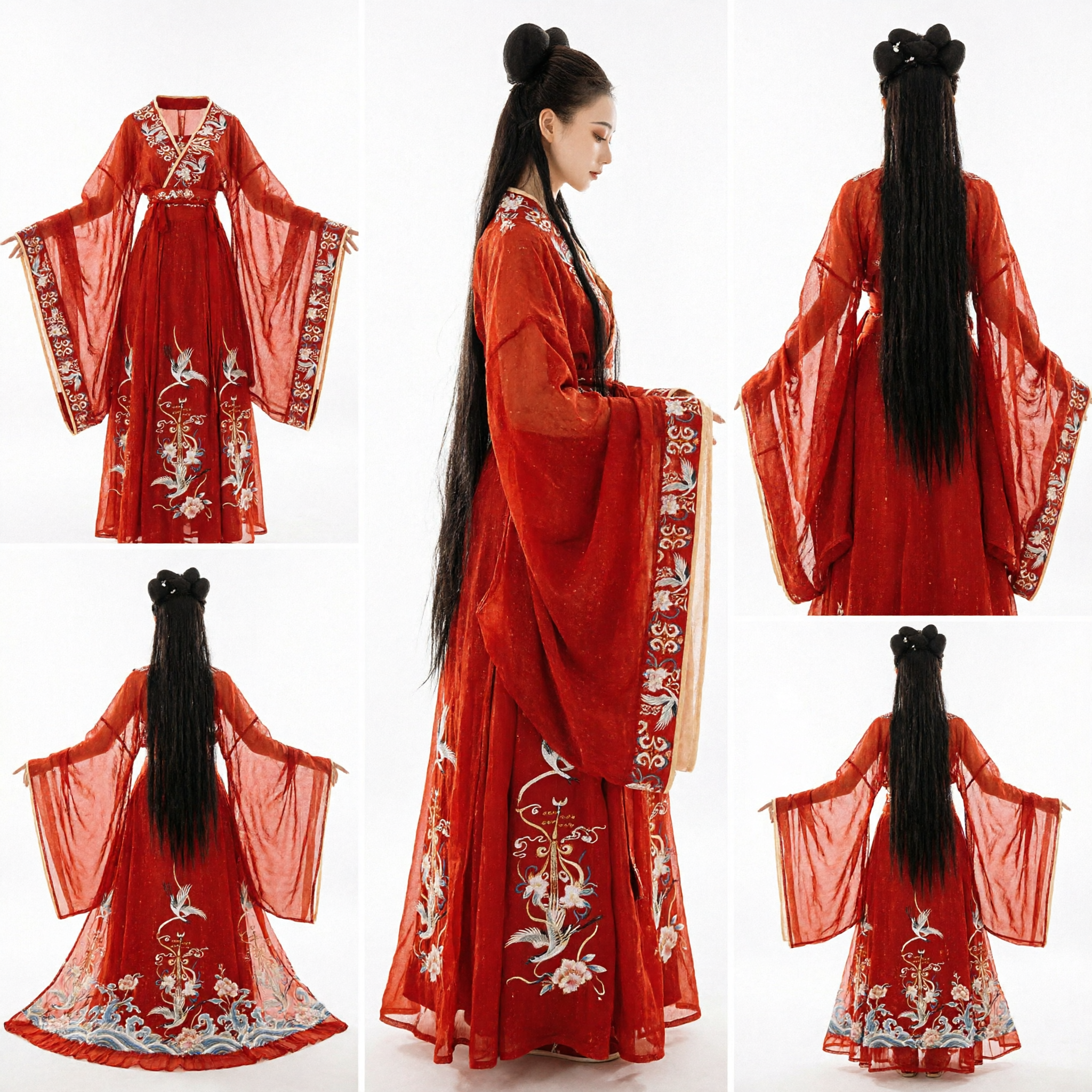 Red Chinese Hanfu Traditional Dress Ancient Tang Dynasty Fairy Costume for Women with Crane Embroidery
