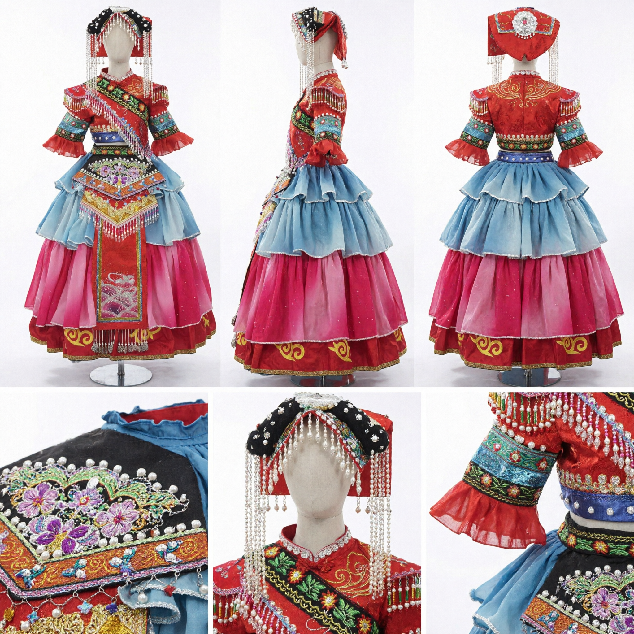 Chinese Traditional Miao Minority Wedding Dress Ethnic Costume for Women Stage Performance Dance Clothing