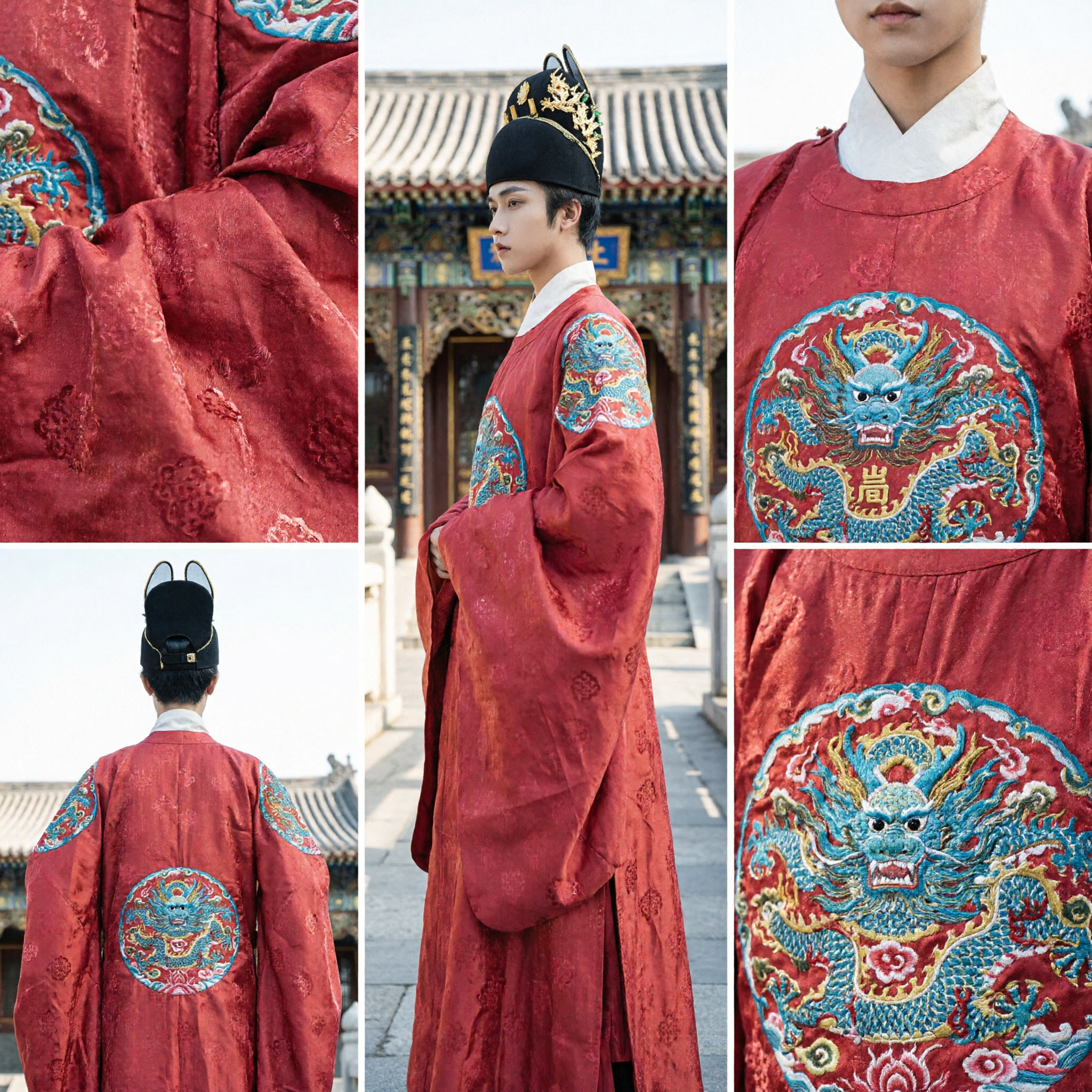 Traditional Chinese Ming Dynasty Red Robe Ancient Official Costume Men Hanfu Dragon Embroidery Wedding Groom Attire