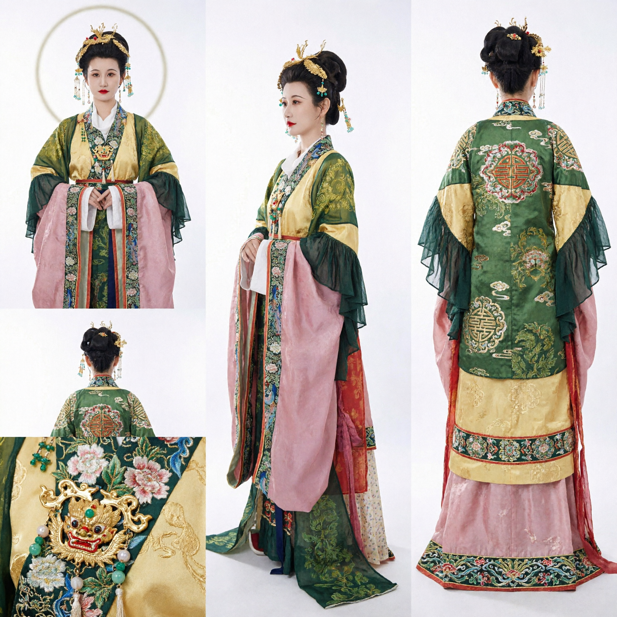 Traditional Chinese Tang Dynasty Hanfu Costume for Women Ancient Palace Lady Green Embroidered Dress