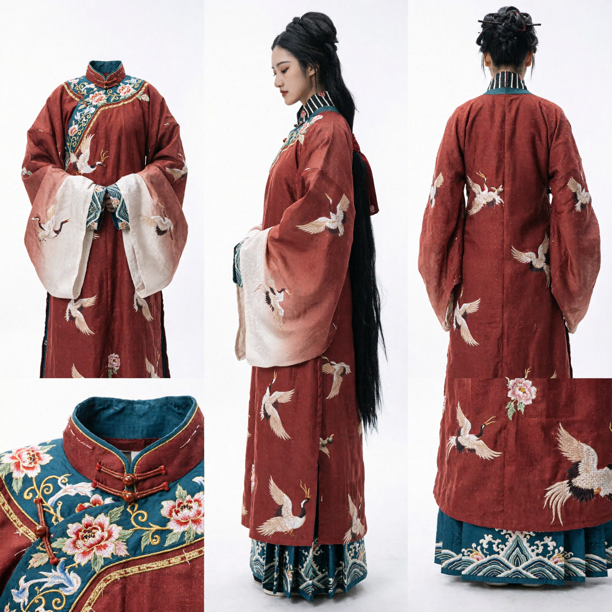 Traditional Chinese Hanfu Red Crane Pattern Robe Ming Dynasty Style Ancient Costume for Women