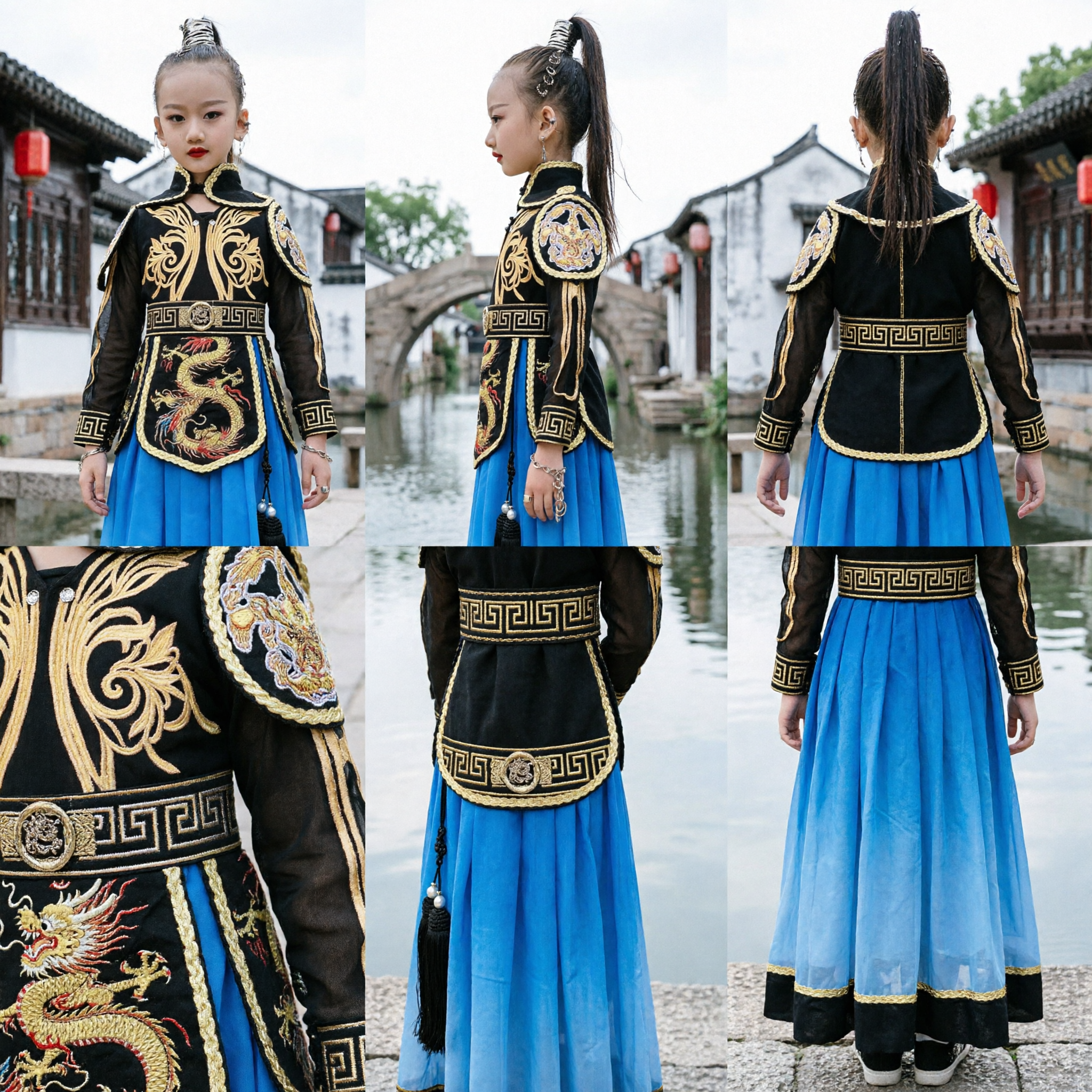 Kids Chinese Ancient Warrior Costume for Girls Hua Mulan Sword Dance Performance Outfit Traditional Hanfu Armor Set