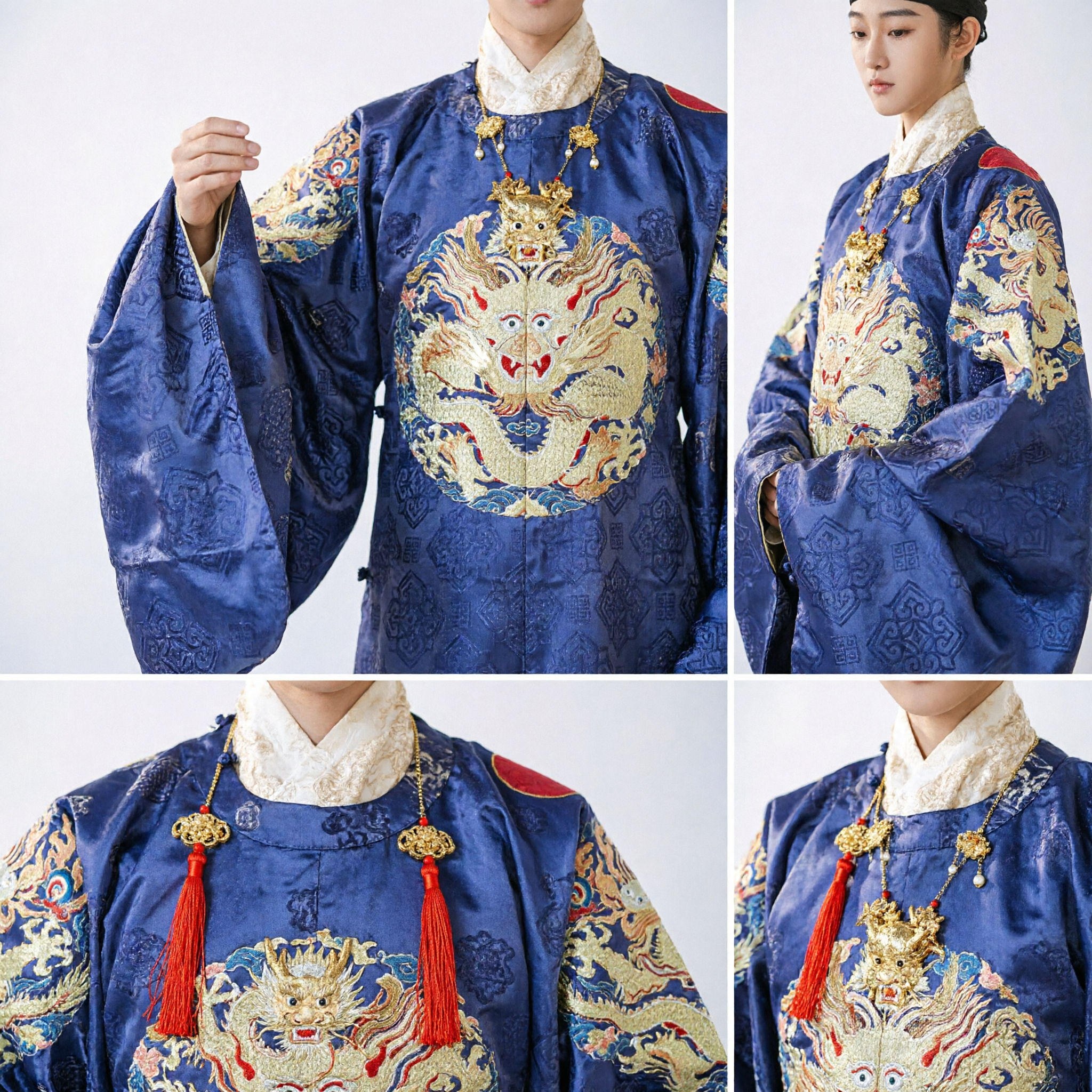 Men's Ming Dynasty Blue Dragon Robe Hanfu Traditional Chinese Ancient Prince Costume for Wedding and Performance