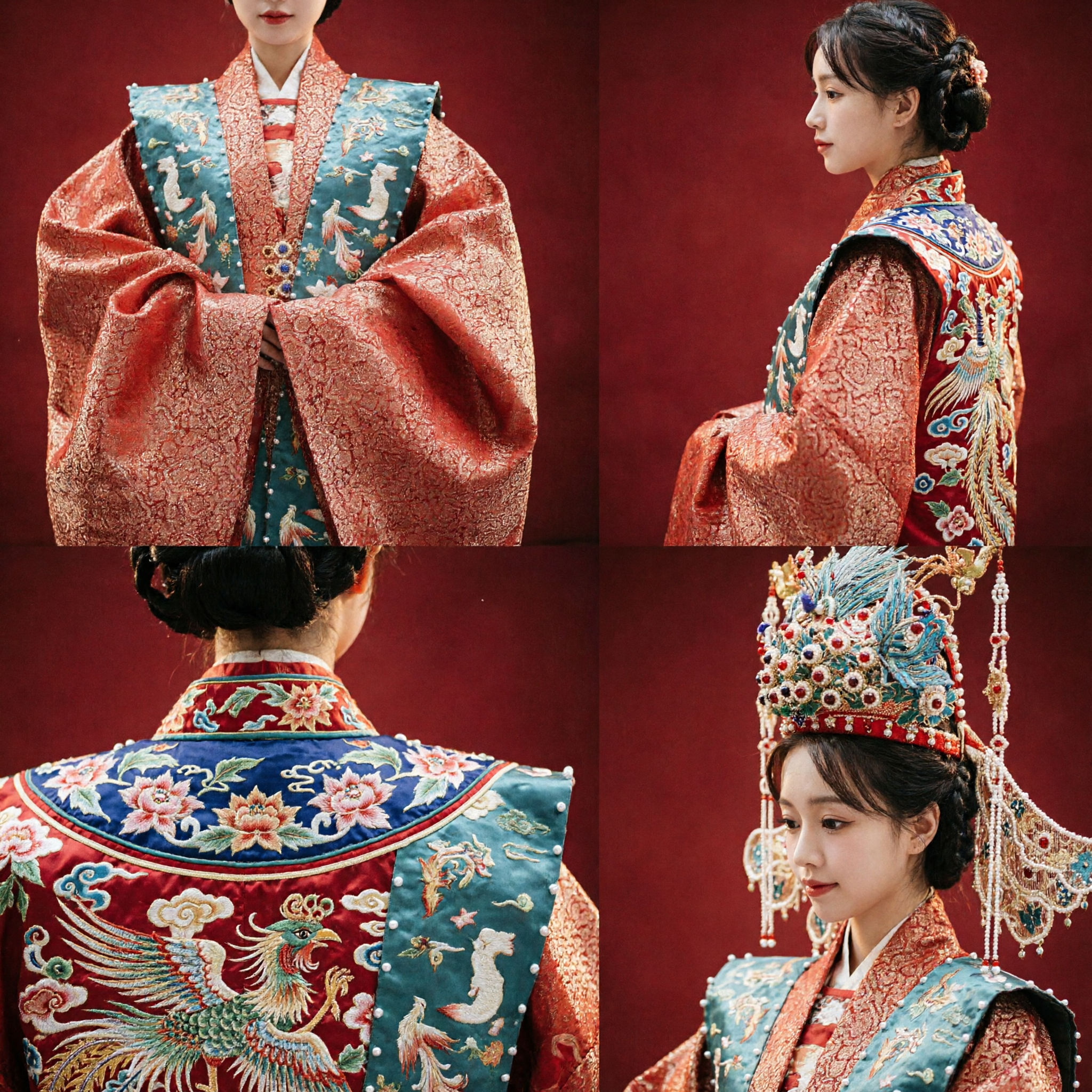 Traditional Ancient Chinese Ming Dynasty Wedding Hanfu Dress with Phoenix Crown and Embroidered Xiapei for Women