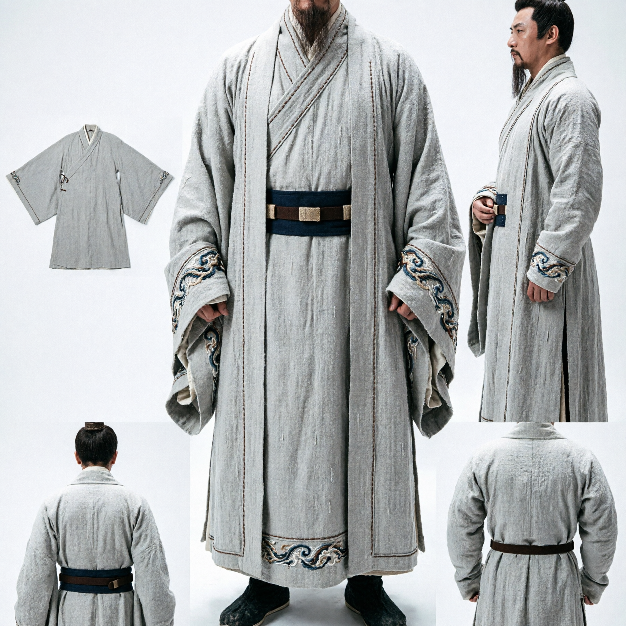 Men's Ancient Chinese Three Kingdoms Zhuge Liang White Hanfu Robe and General Armor Cosplay Costume Set