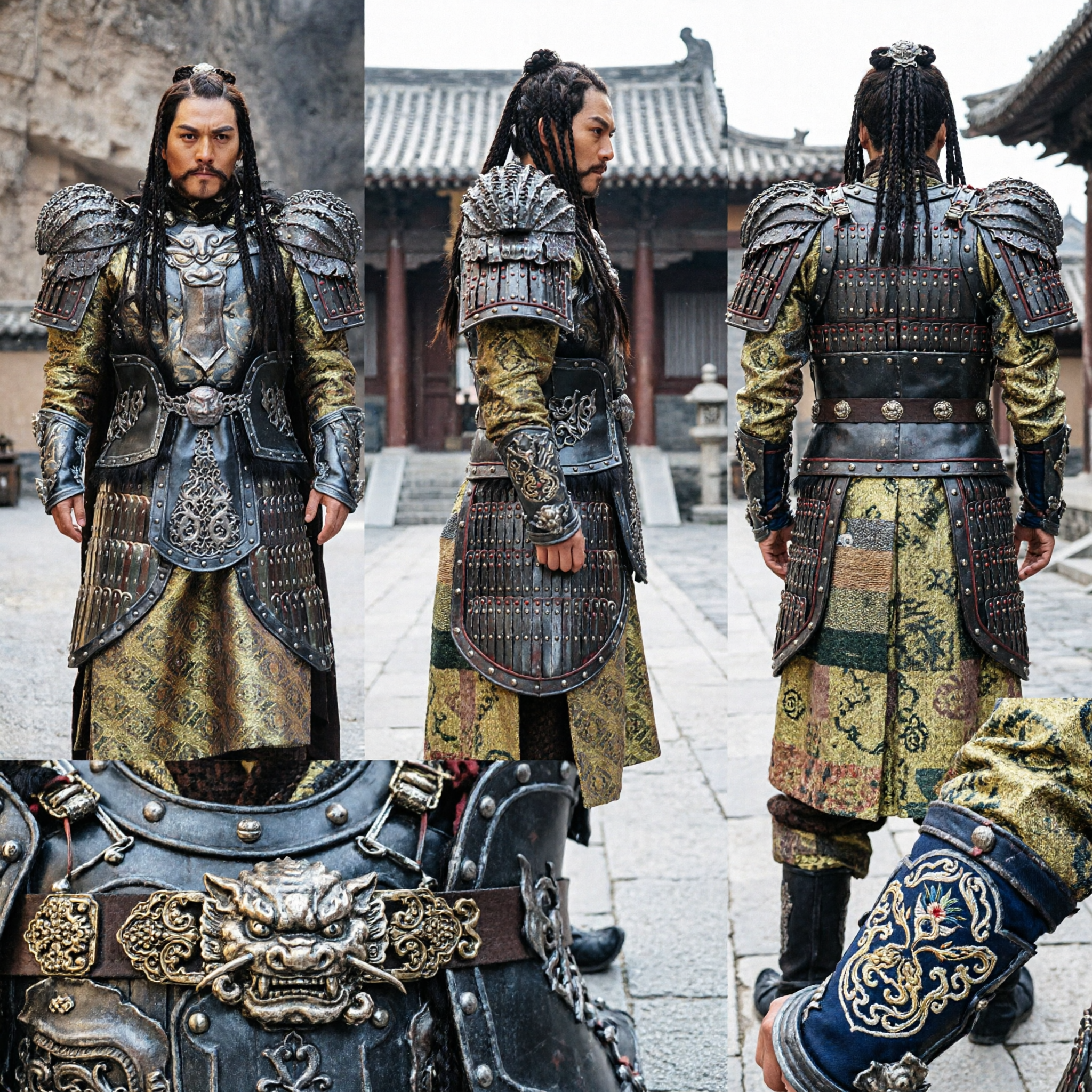 Men's Ancient Chinese General Armor Costume Historical Warrior Cosplay Outfit for Halloween and Film