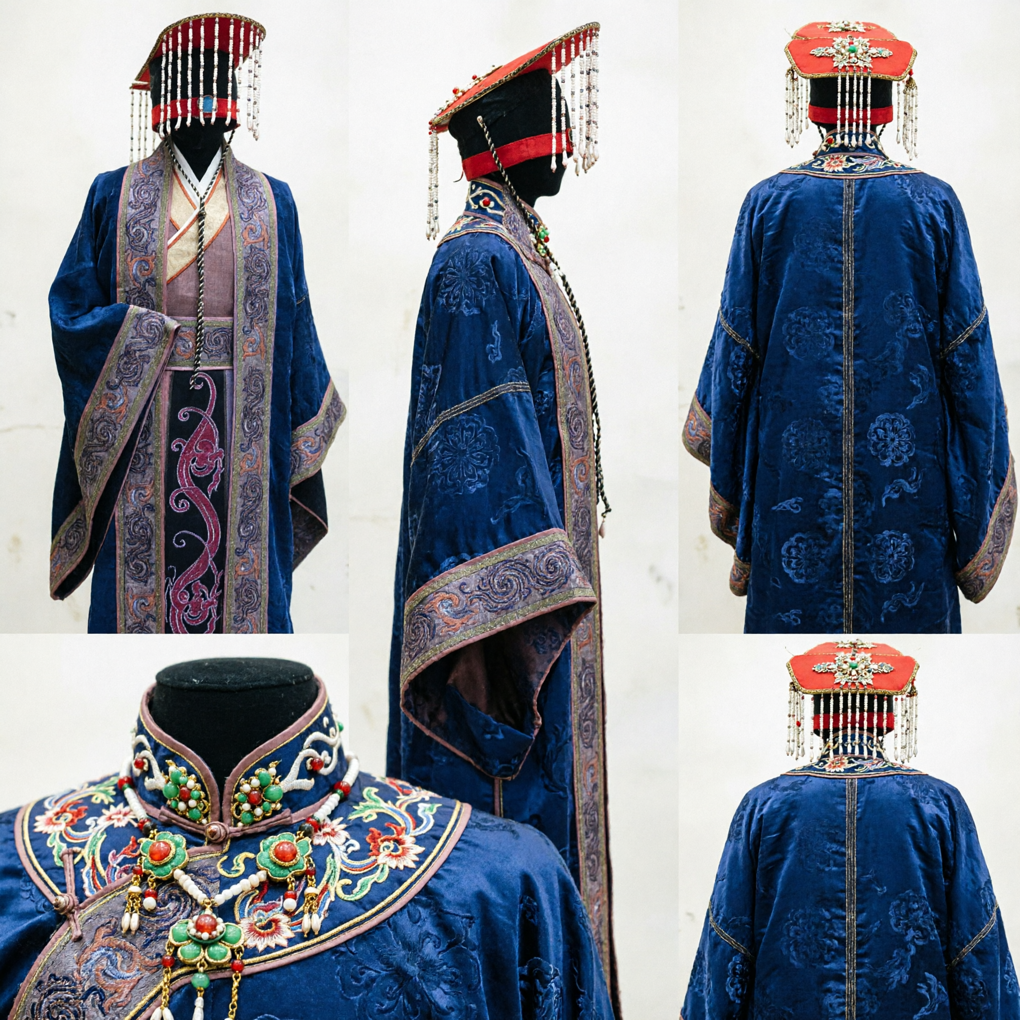 Ancient Chinese Emperor Costume Blue Royal Robe with Crown for Men Cosplay Stage Performance Traditional Hanfu
